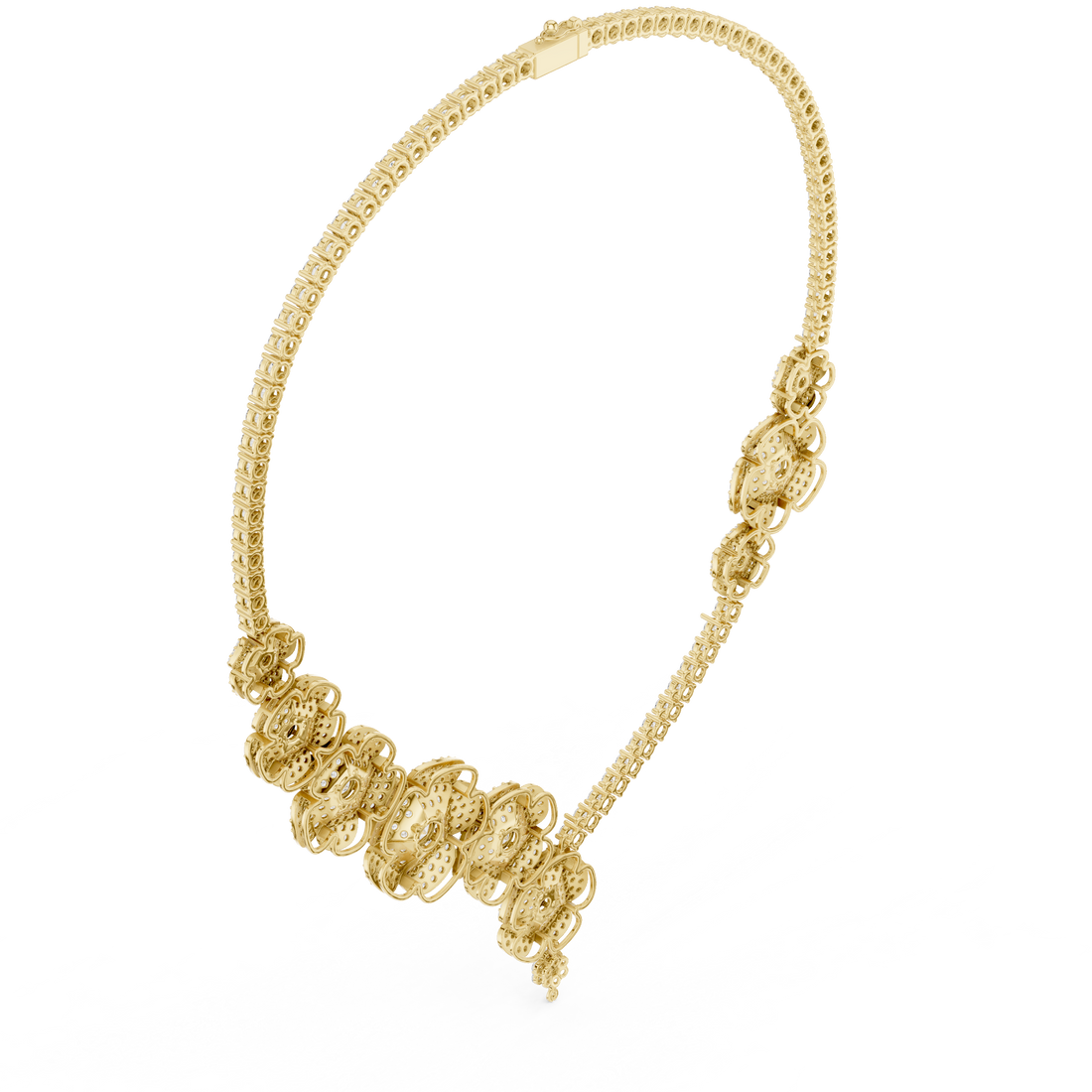 Modern White Gold Diamond Fashion Necklace for Women, Luxury Floral Bridal Statement Jewelry, Elegant Gift for Her