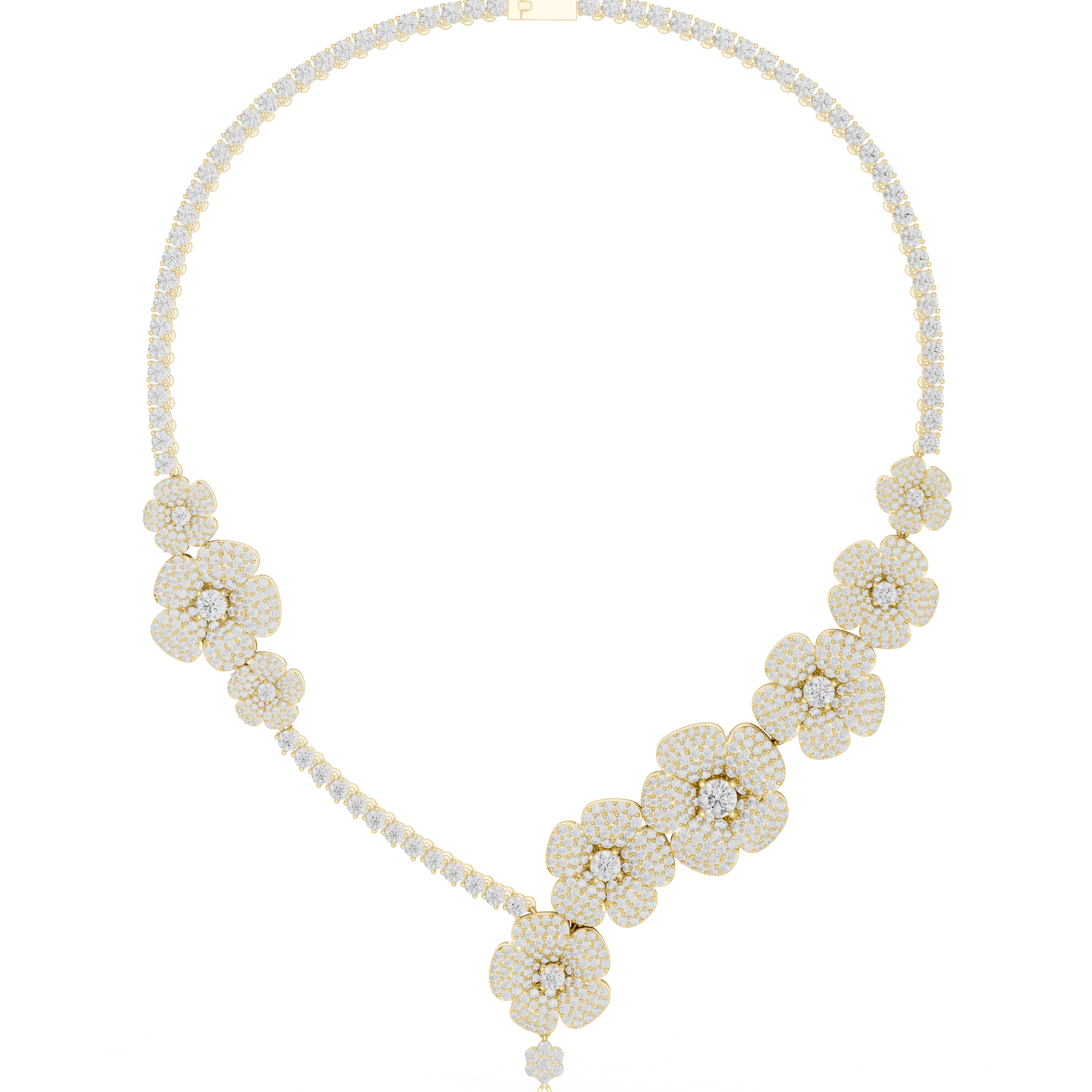 Modern White Gold Diamond Fashion Necklace for Women, Luxury Floral Bridal Statement Jewelry, Elegant Gift for Her