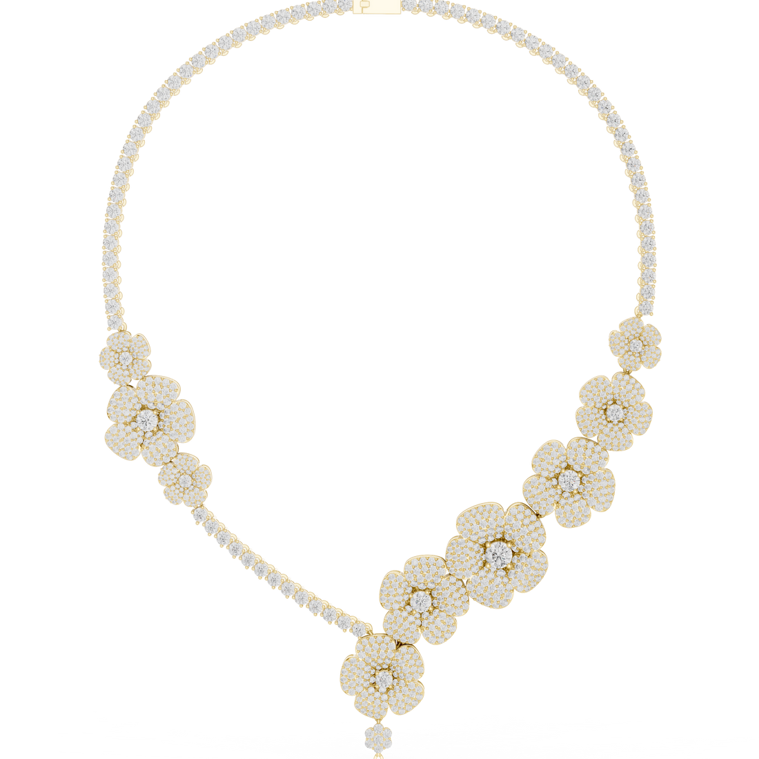Modern White Gold Diamond Fashion Necklace for Women, Luxury Floral Bridal Statement Jewelry, Elegant Gift for Her