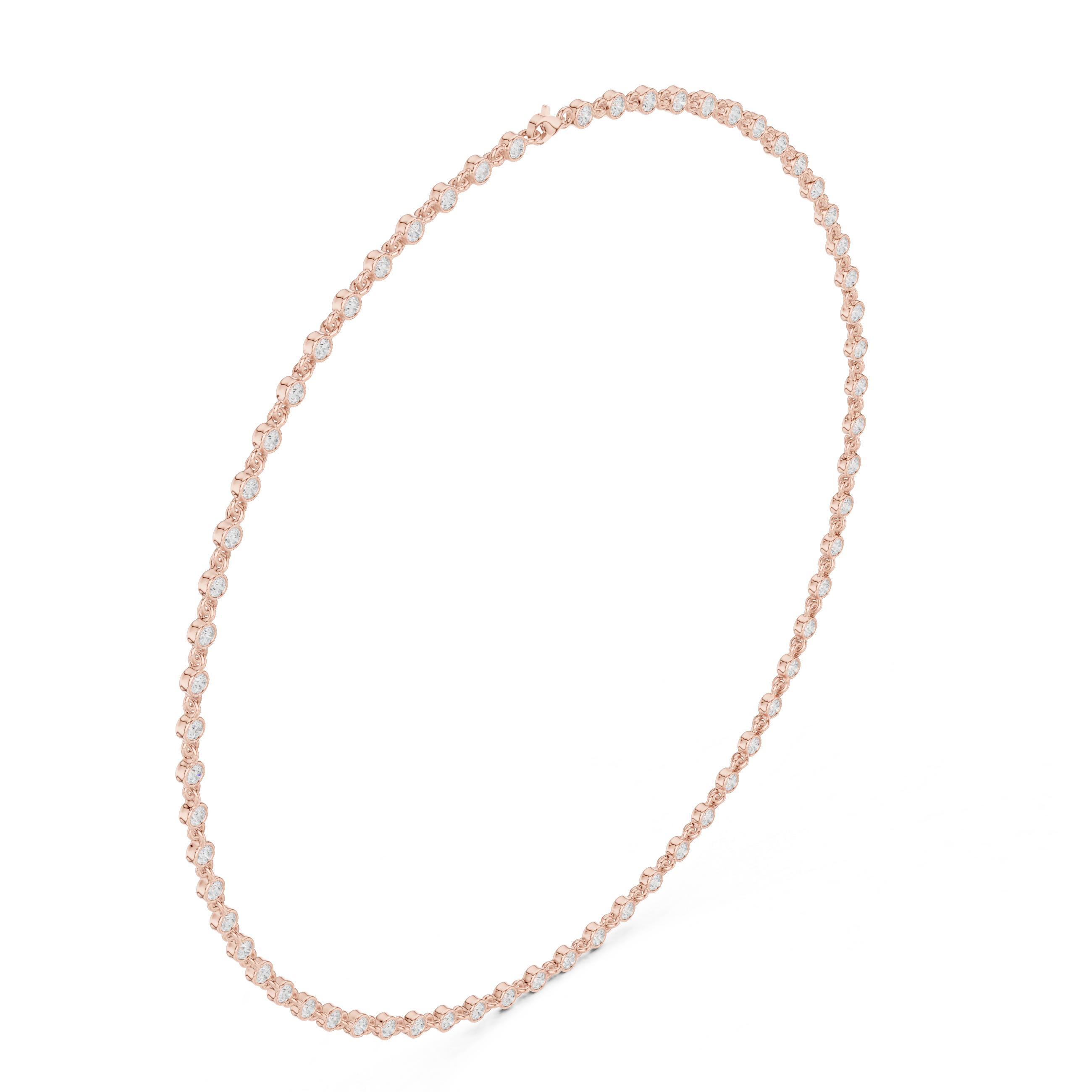 White Gold Nature Inspired Diamond Bezel Set Necklace for Women, Luxury Wedding Jewelry, Elegant Round Diamond Necklace Design