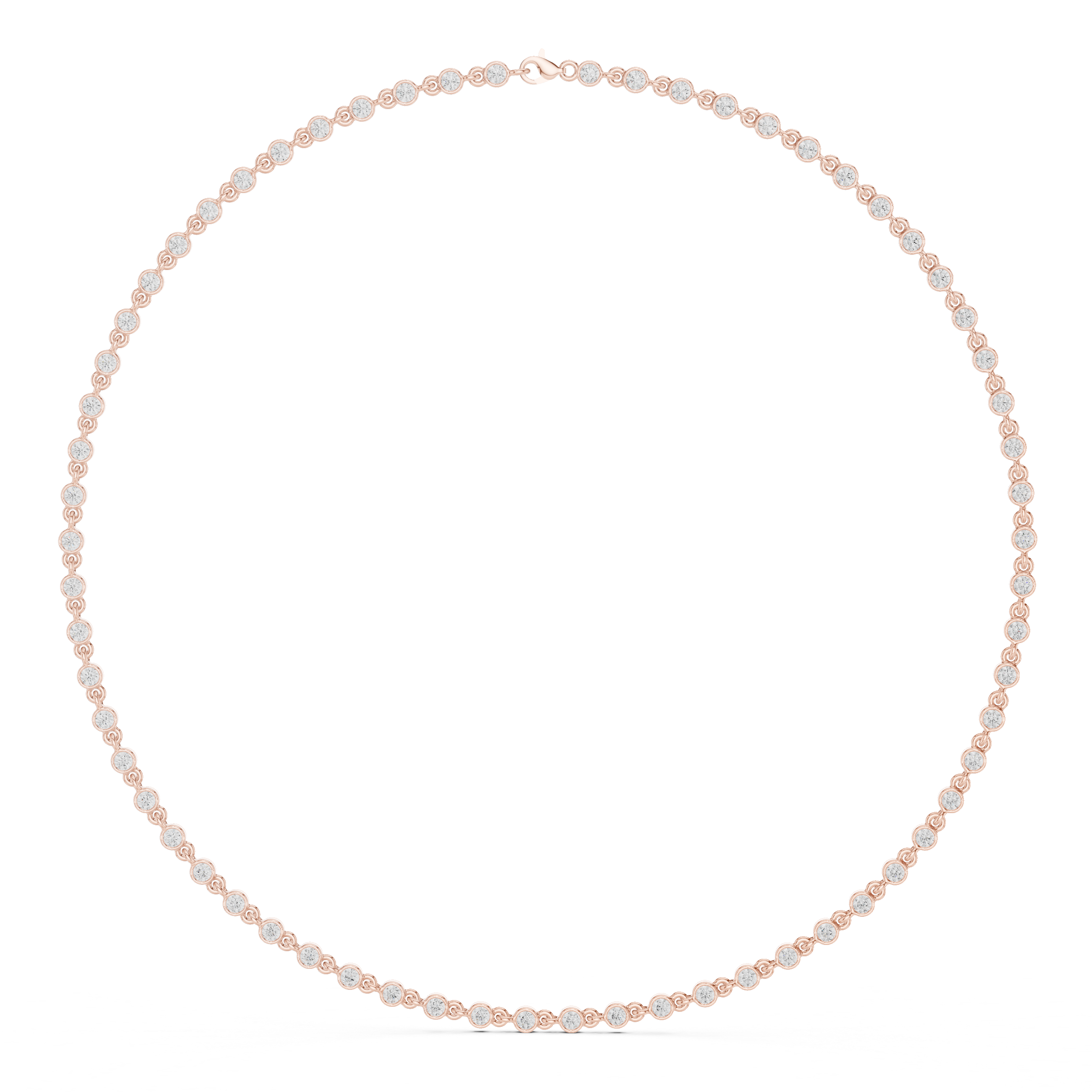 White Gold Nature Inspired Diamond Bezel Set Necklace for Women, Luxury Wedding Jewelry, Elegant Round Diamond Necklace Design