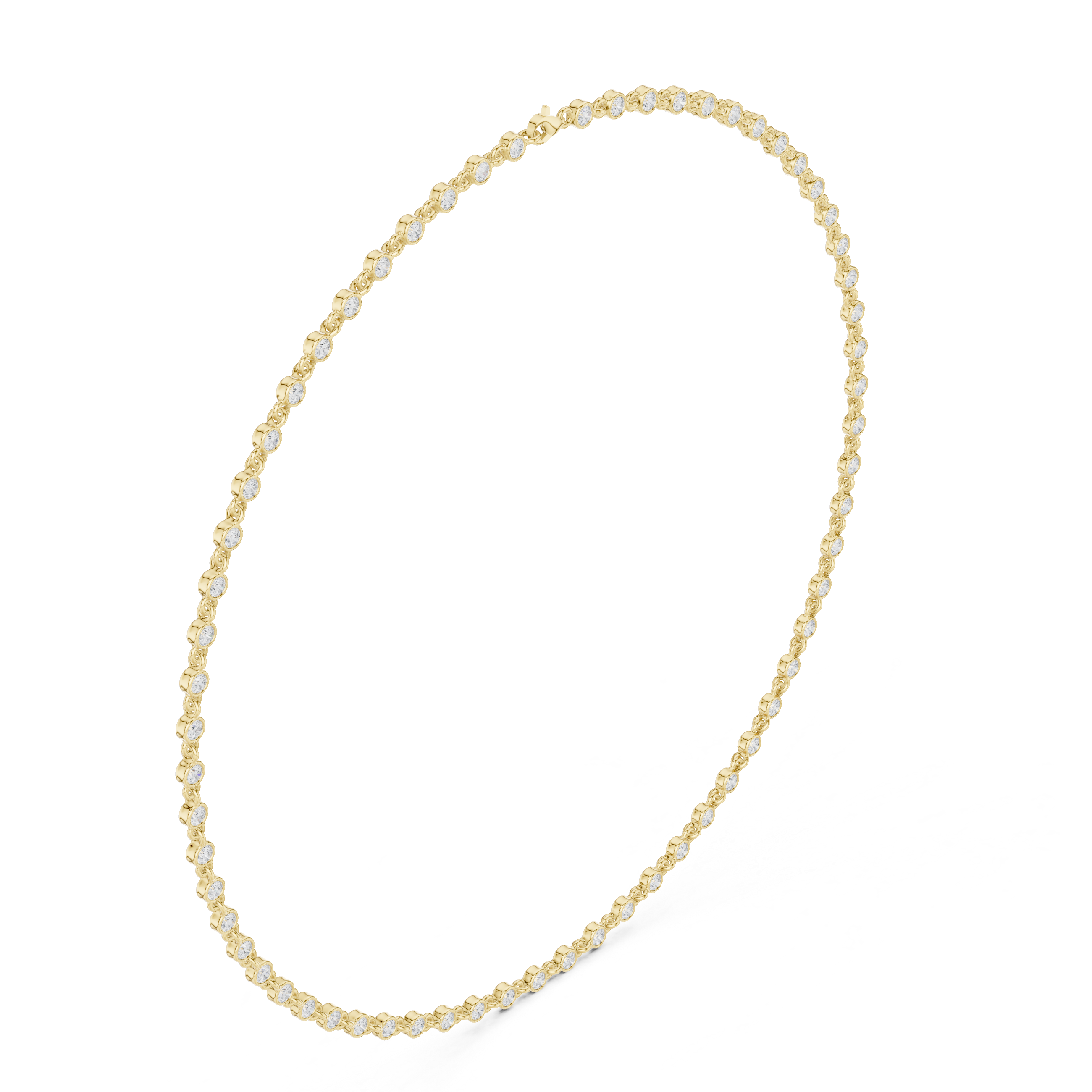 White Gold Nature Inspired Diamond Bezel Set Necklace for Women, Luxury Wedding Jewelry, Elegant Round Diamond Necklace Design