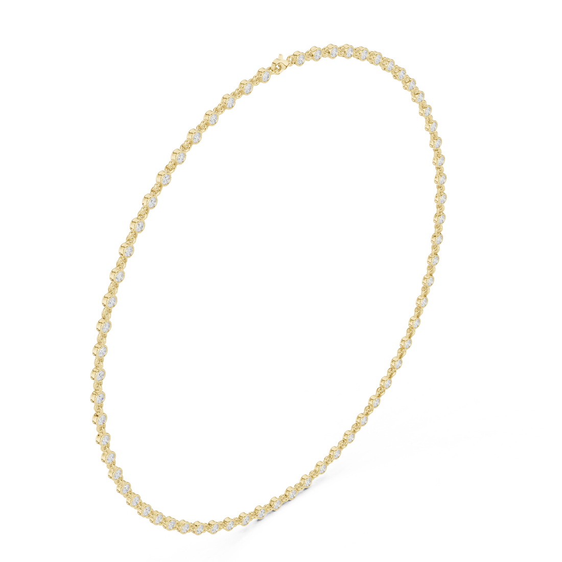 White Gold Nature Inspired Diamond Bezel Set Necklace for Women, Luxury Wedding Jewelry, Elegant Round Diamond Necklace Design