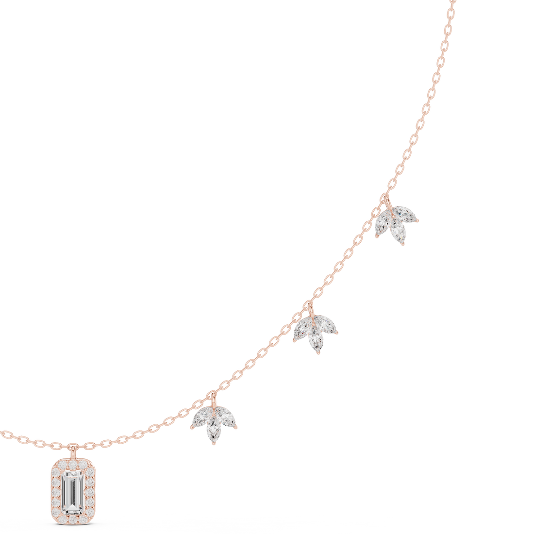 Minimalist Rose Gold Diamond Charm Necklace for Women, Elegant Leaf Motif Bridal Jewelry, Fine Necklace Gift