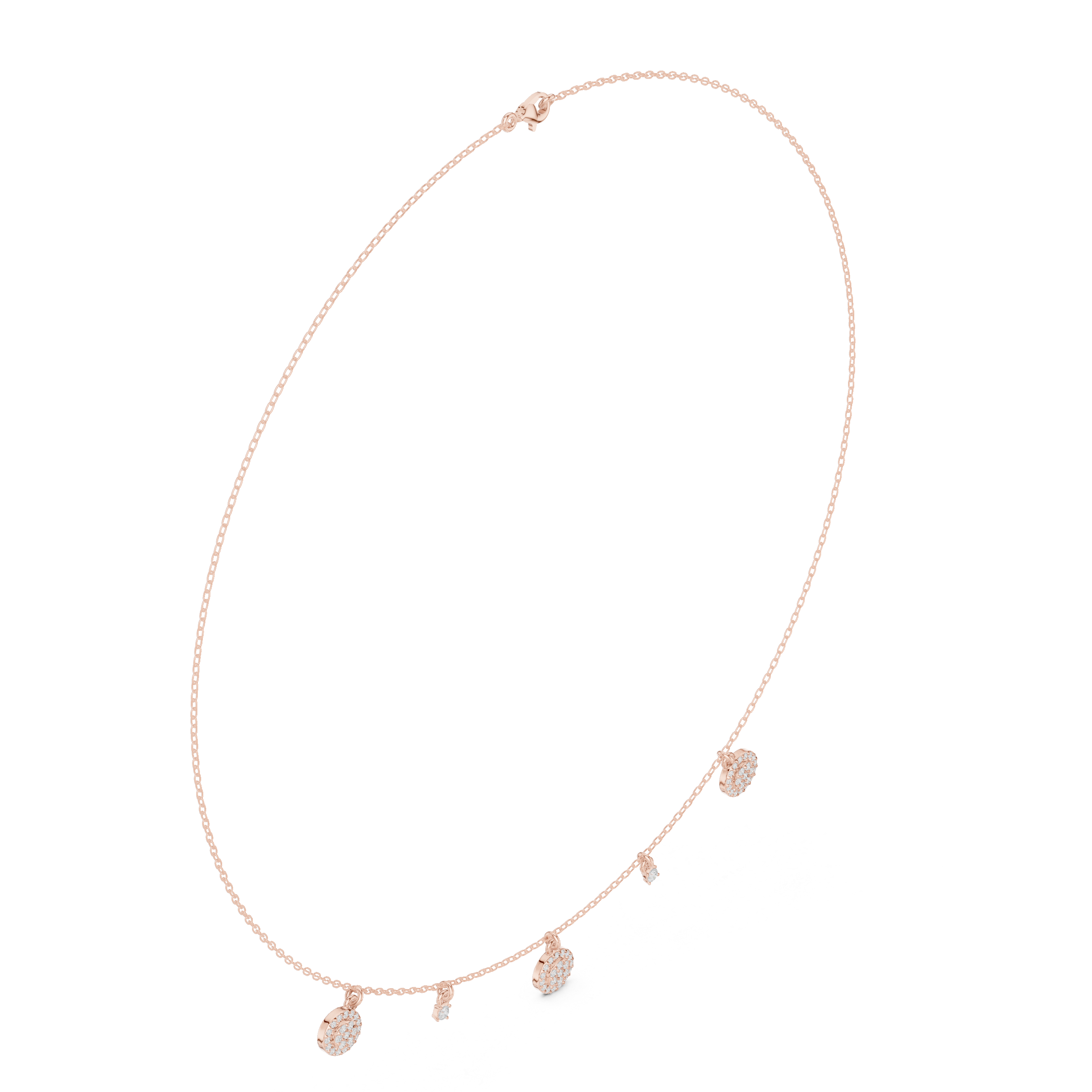 Rose Gold Delicate Diamond Necklace with Floating Charm Pendants Stylish Modern Jewelry
