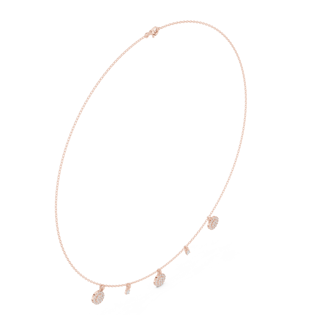 Rose Gold Delicate Diamond Necklace with Floating Charm Pendants Stylish Modern Jewelry