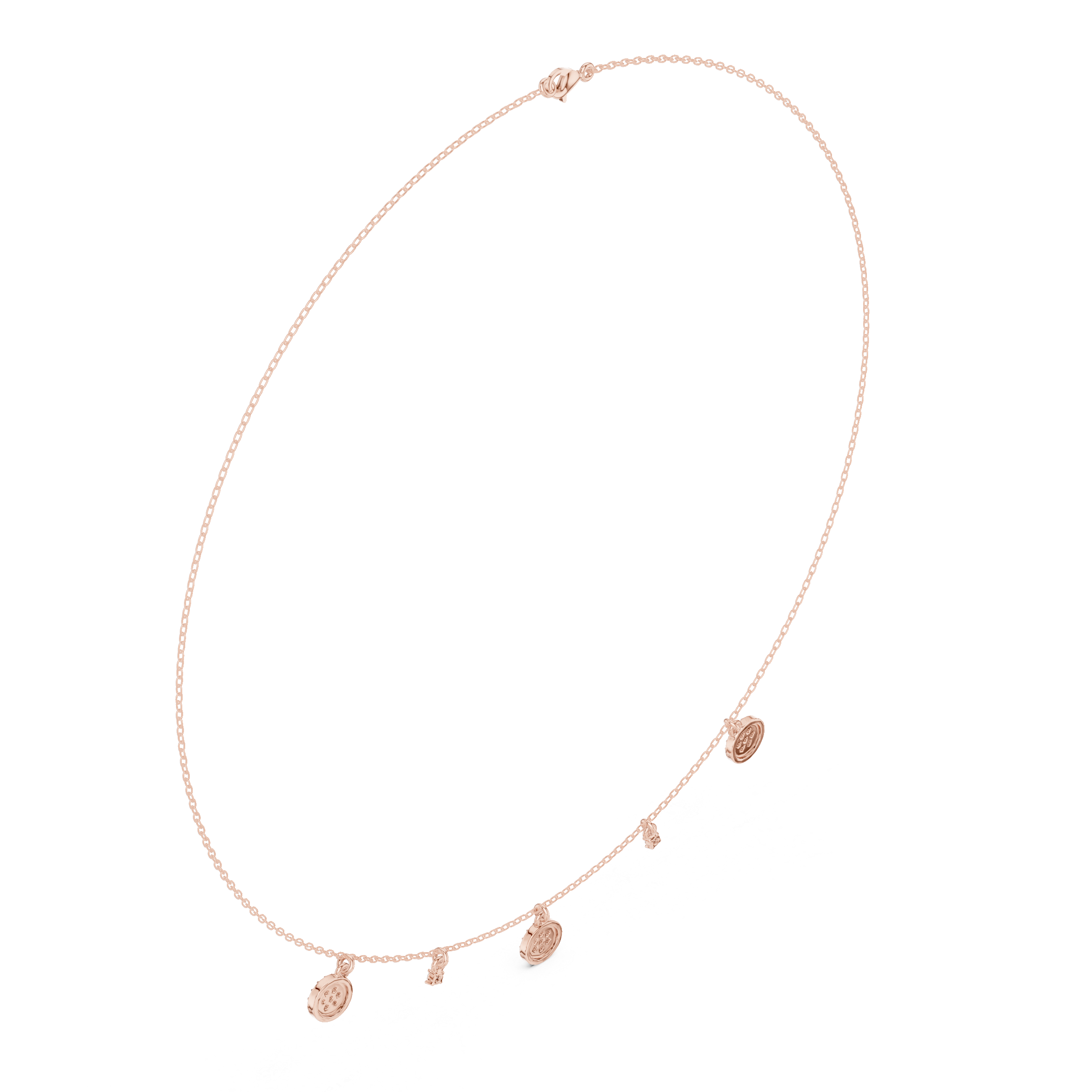 Rose Gold Delicate Diamond Necklace with Floating Charm Pendants Stylish Modern Jewelry