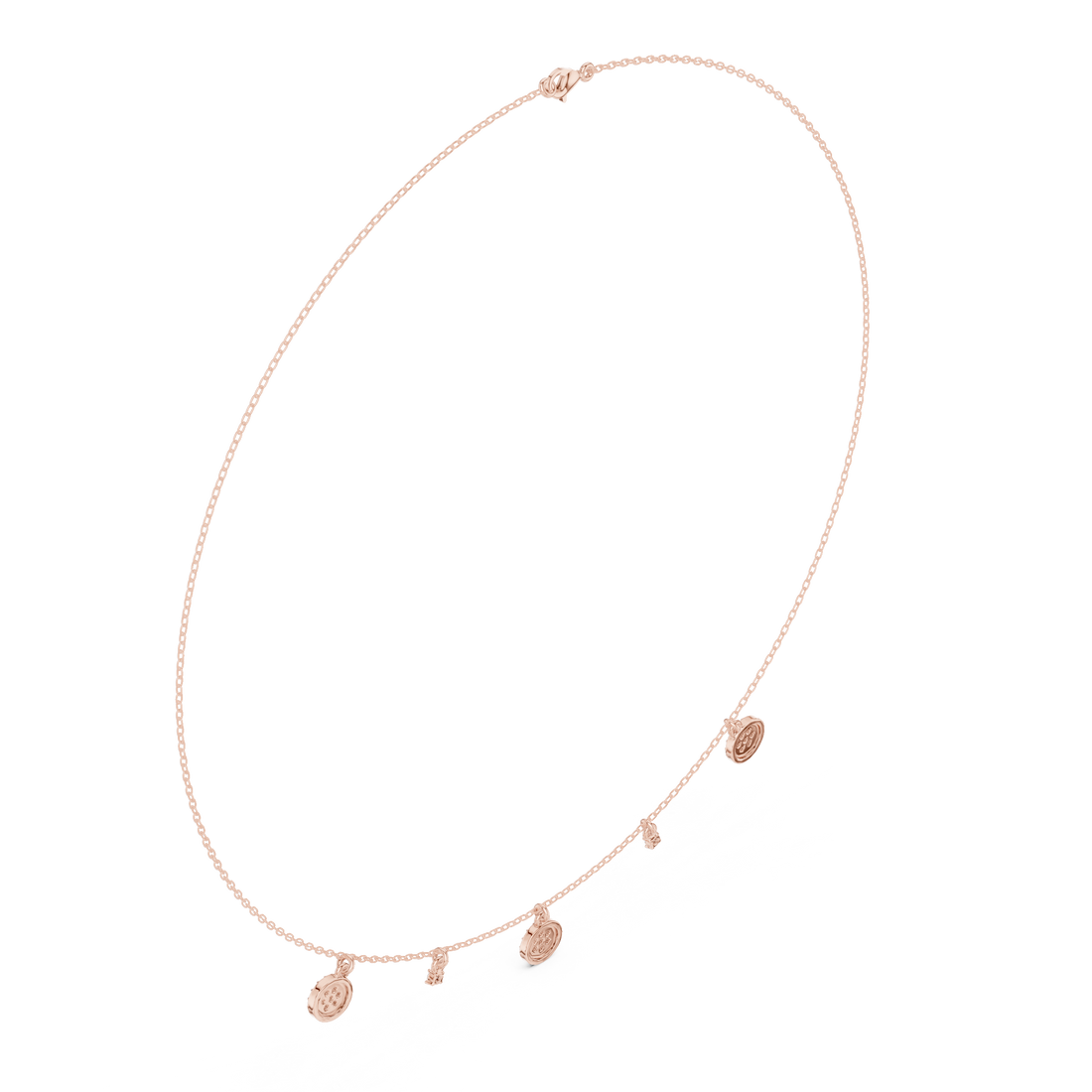 Rose Gold Delicate Diamond Necklace with Floating Charm Pendants Stylish Modern Jewelry