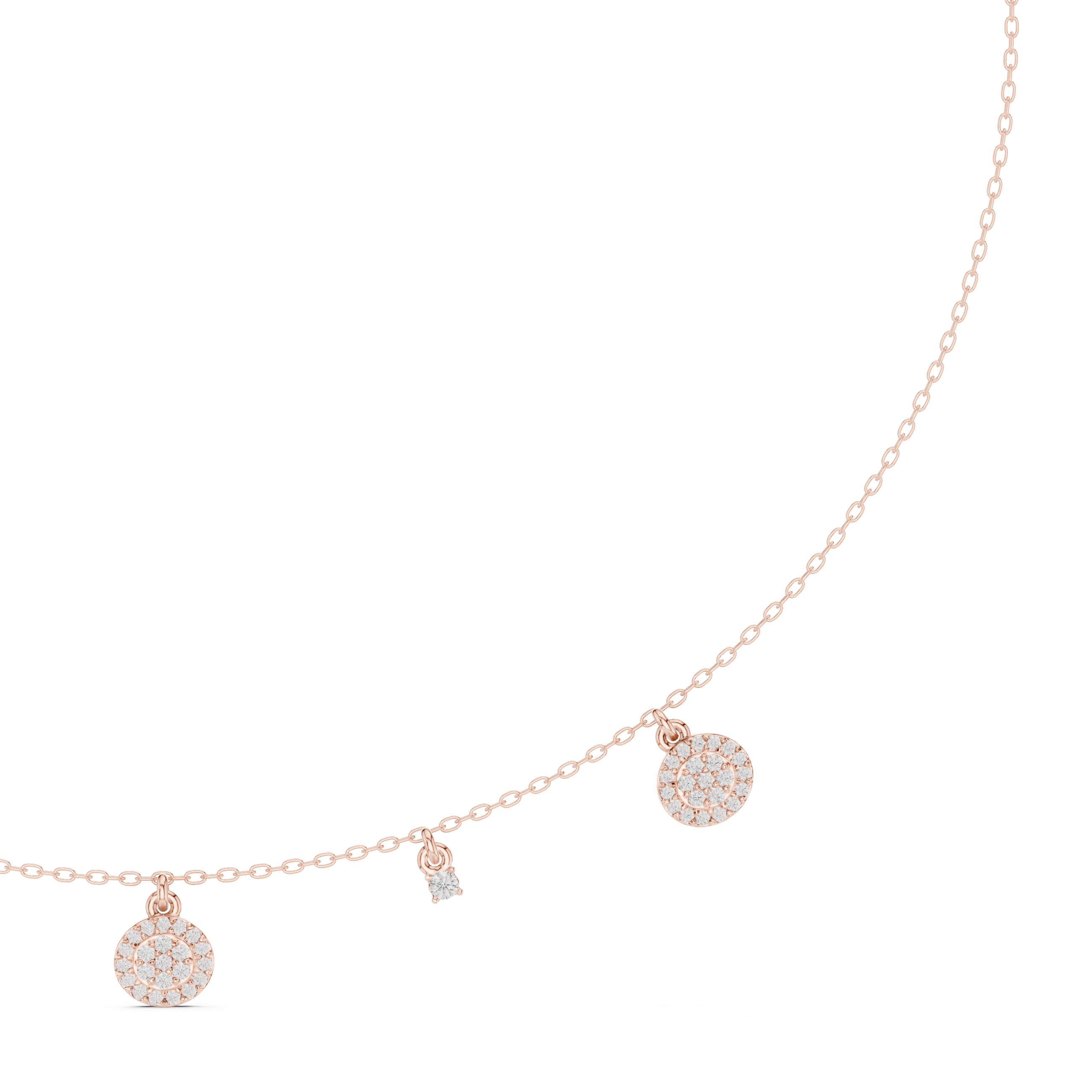 Rose Gold Delicate Diamond Necklace with Floating Charm Pendants Stylish Modern Jewelry