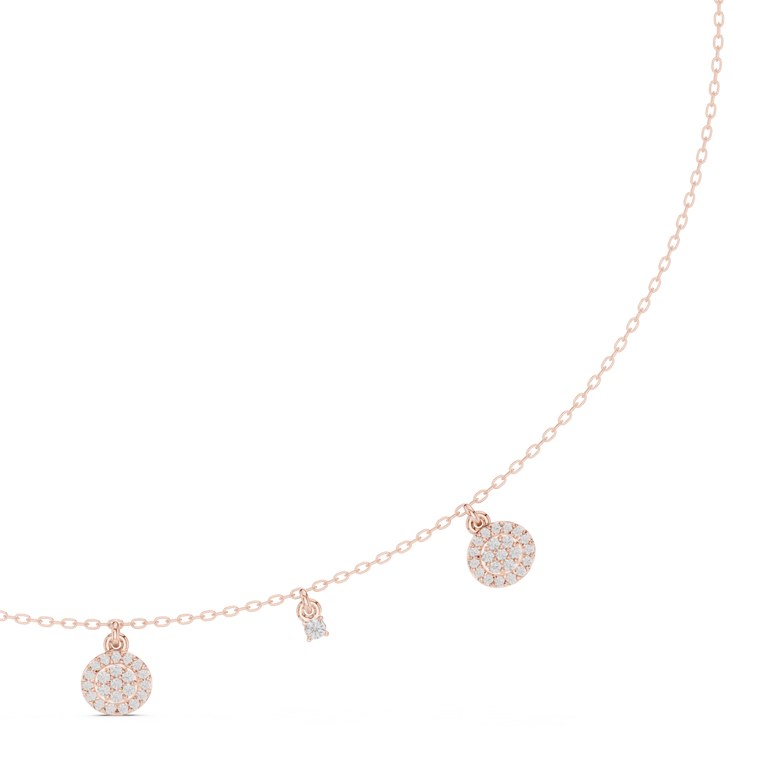 Rose Gold Delicate Diamond Necklace with Floating Charm Pendants Stylish Modern Jewelry