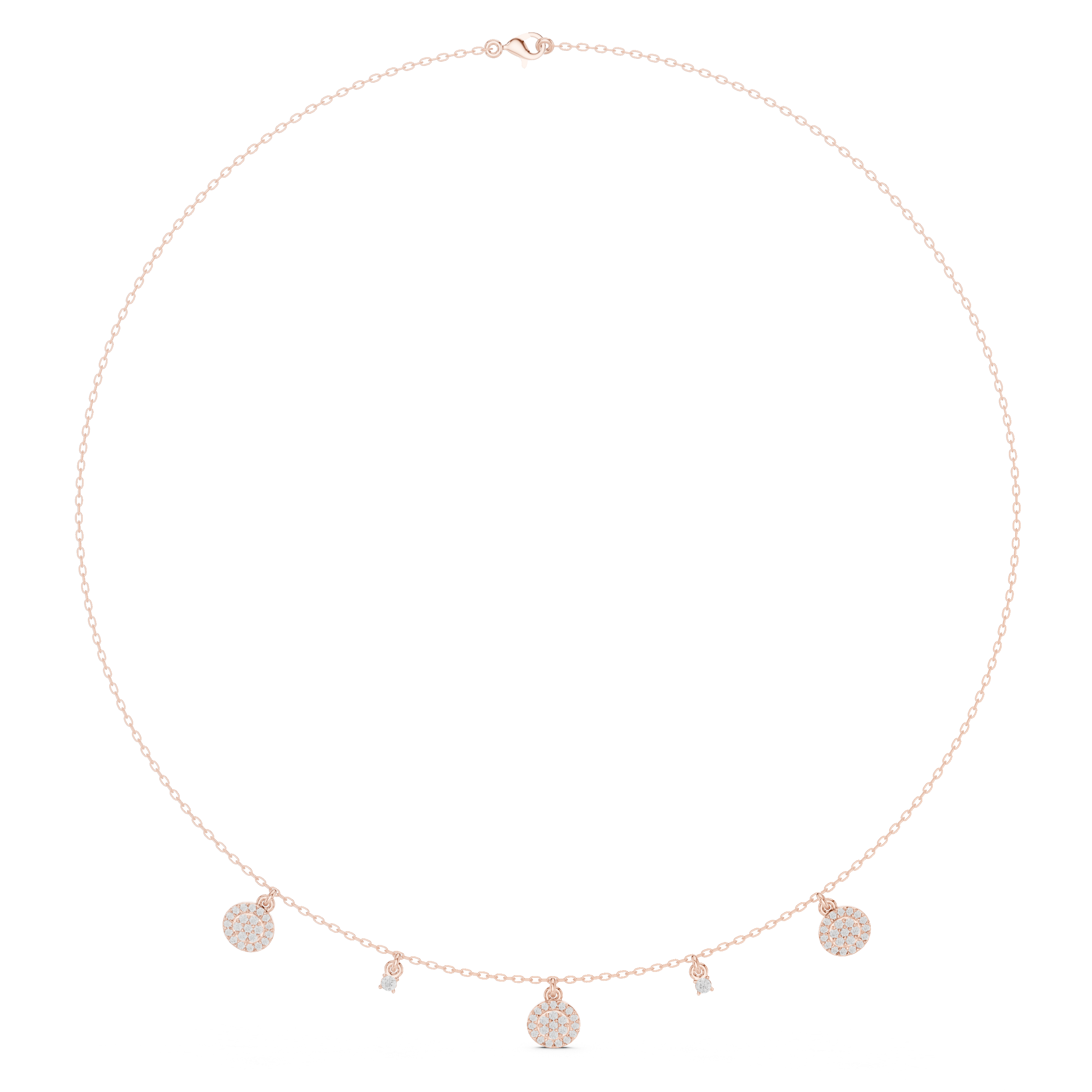 Rose Gold Delicate Diamond Necklace with Floating Charm Pendants Stylish Modern Jewelry