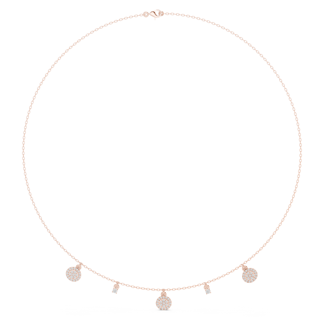 Rose Gold Delicate Diamond Necklace with Floating Charm Pendants Stylish Modern Jewelry