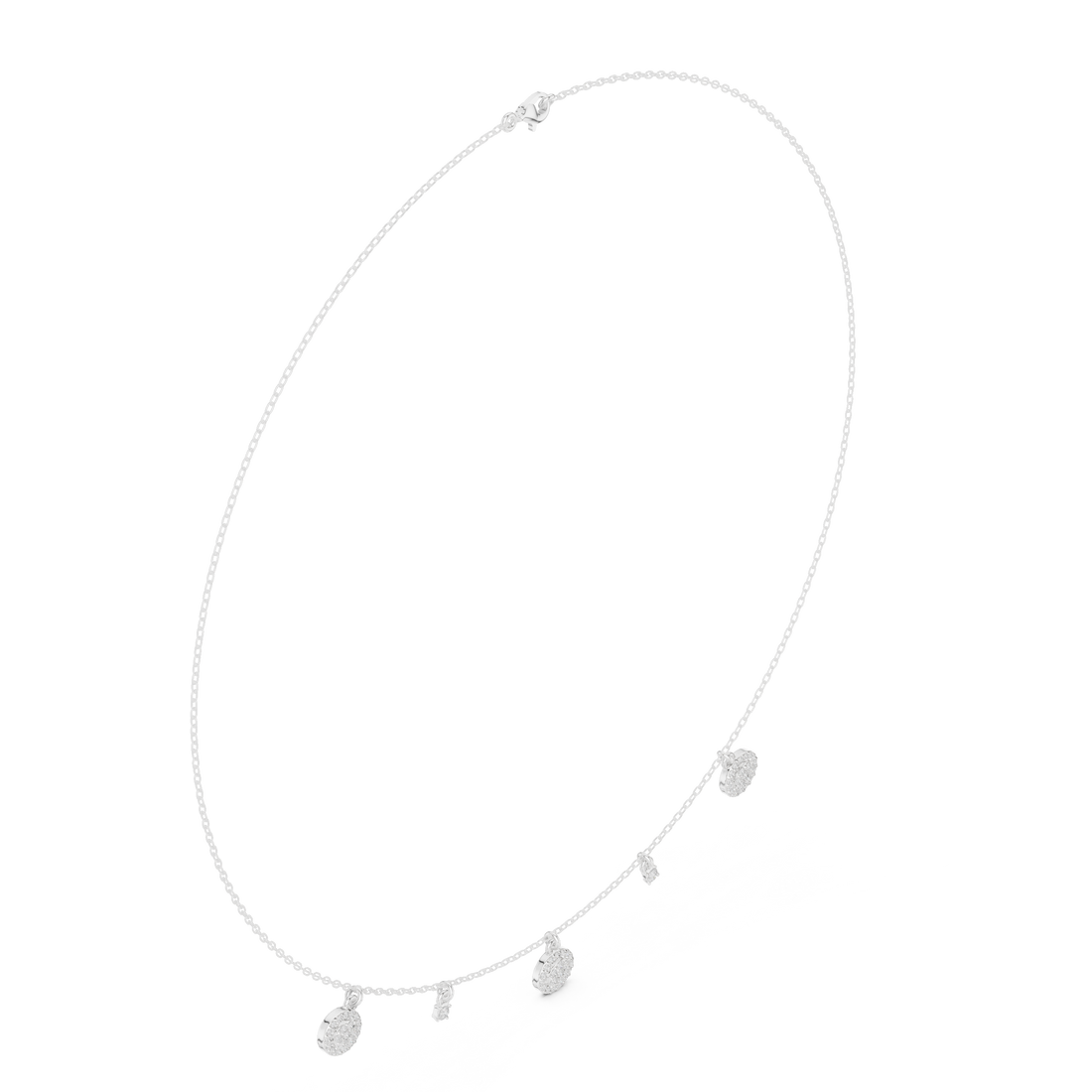 Rose Gold Delicate Diamond Necklace with Floating Charm Pendants Stylish Modern Jewelry