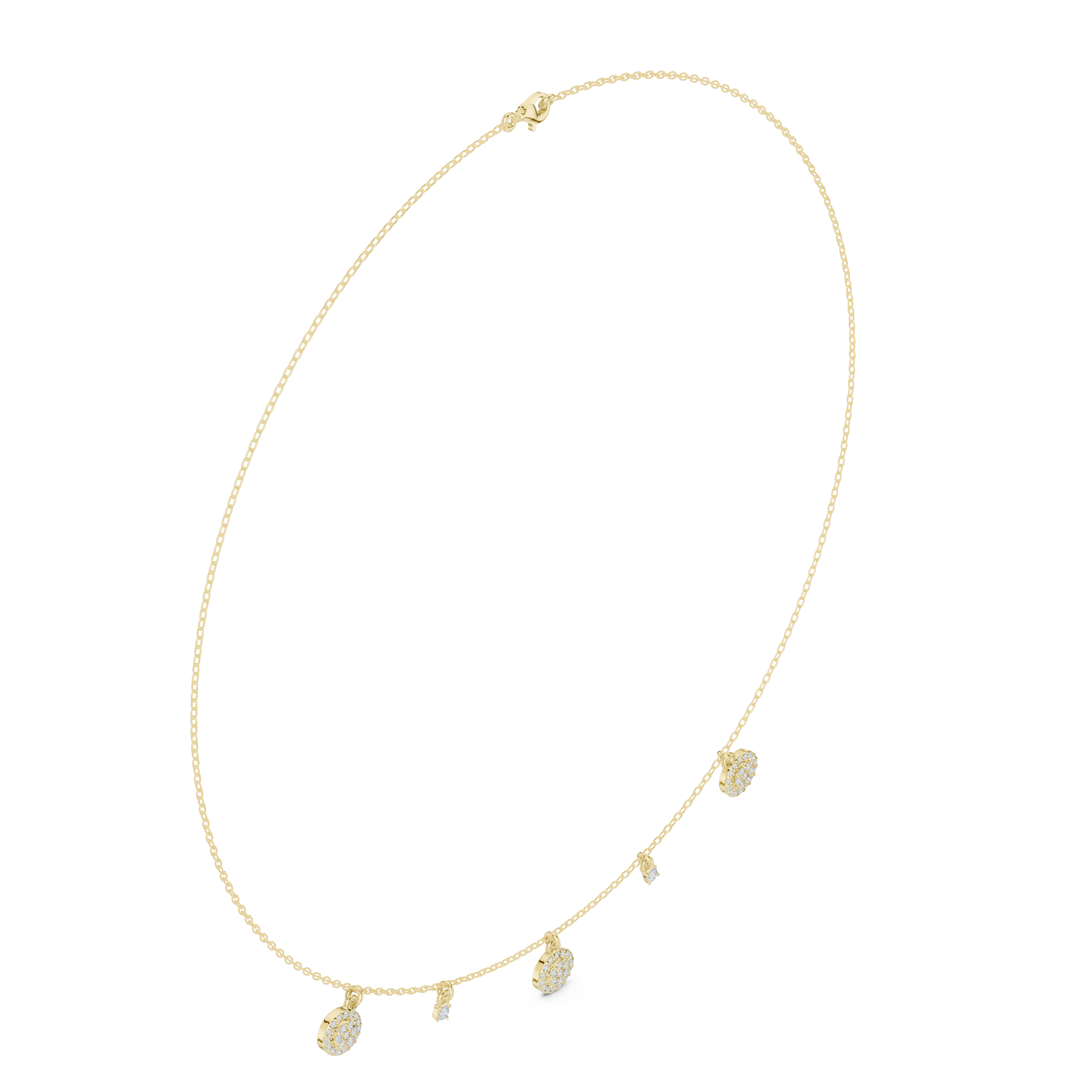 Rose Gold Delicate Diamond Necklace with Floating Charm Pendants Stylish Modern Jewelry