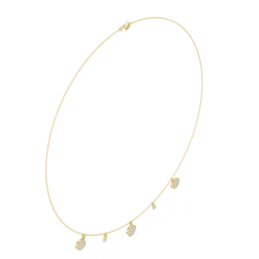 Rose Gold Delicate Diamond Necklace with Floating Charm Pendants Stylish Modern Jewelry
