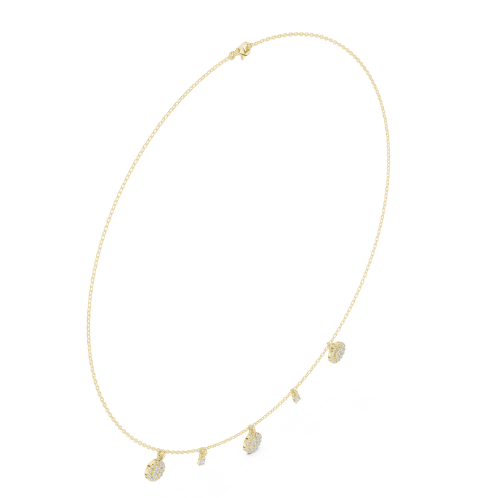 Rose Gold Delicate Diamond Necklace with Floating Charm Pendants Stylish Modern Jewelry