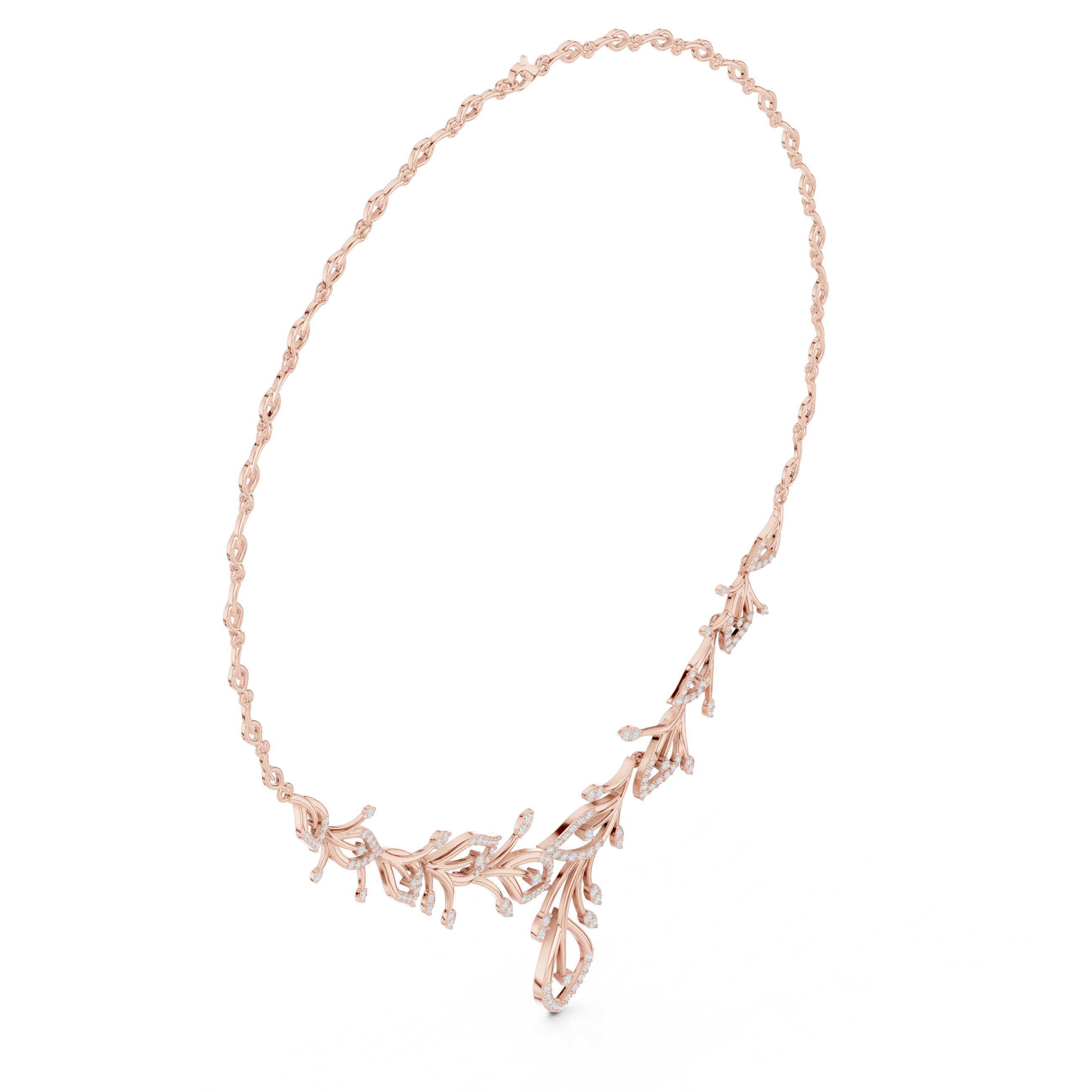 Fine Rose Gold Diamond Necklace with Leaf Motif for Women, Elegant Bridal Jewelry, Luxury Designer Necklace Gift