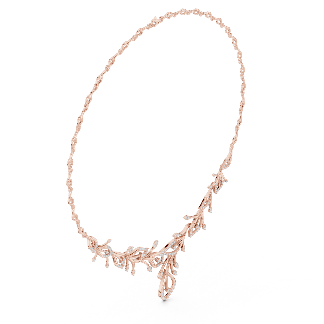 Fine Rose Gold Diamond Necklace with Leaf Motif for Women, Elegant Bridal Jewelry, Luxury Designer Necklace Gift