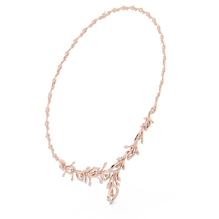 Fine Rose Gold Diamond Necklace with Leaf Motif for Women, Elegant Bridal Jewelry, Luxury Designer Necklace Gift