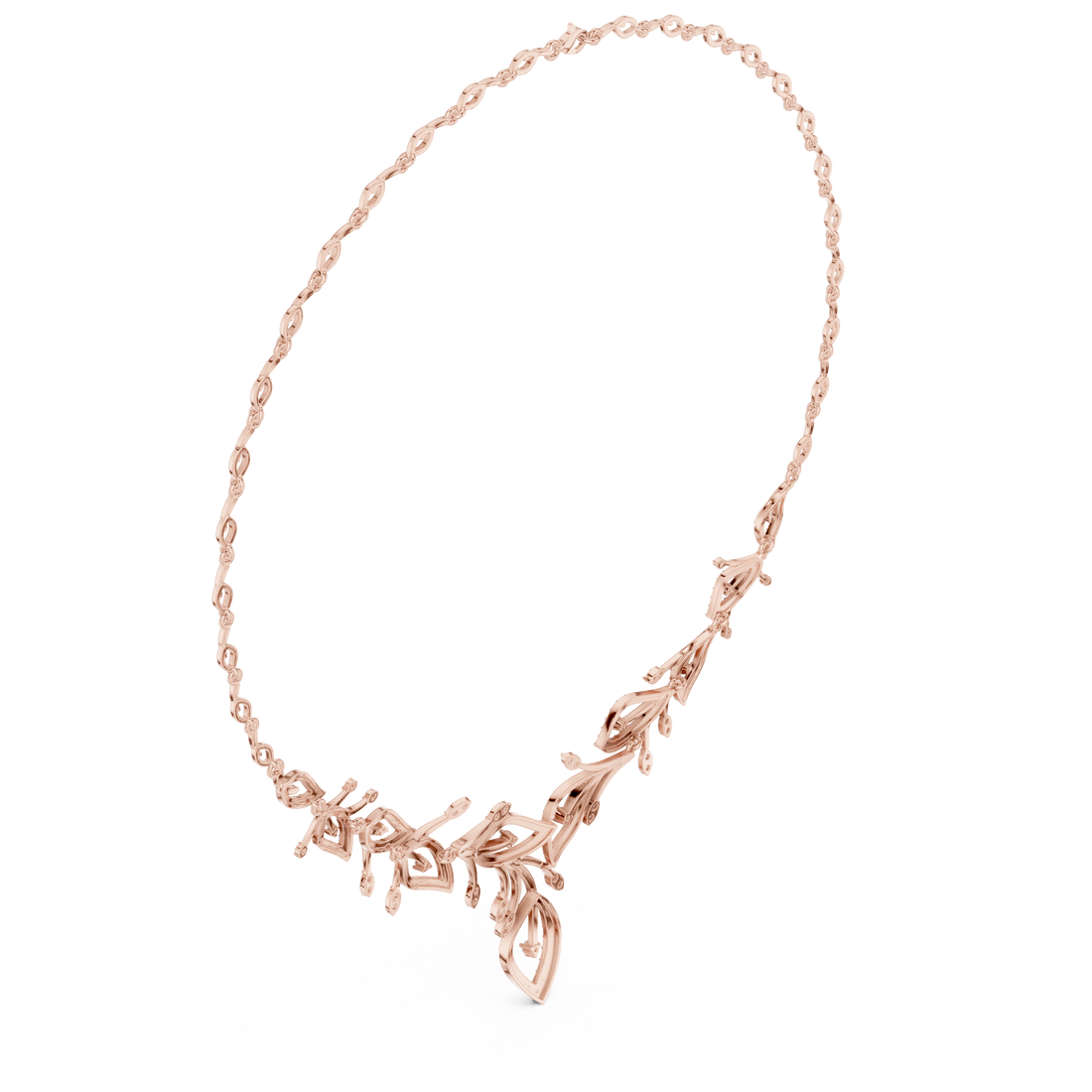 Fine Rose Gold Diamond Necklace with Leaf Motif for Women, Elegant Bridal Jewelry, Luxury Designer Necklace Gift