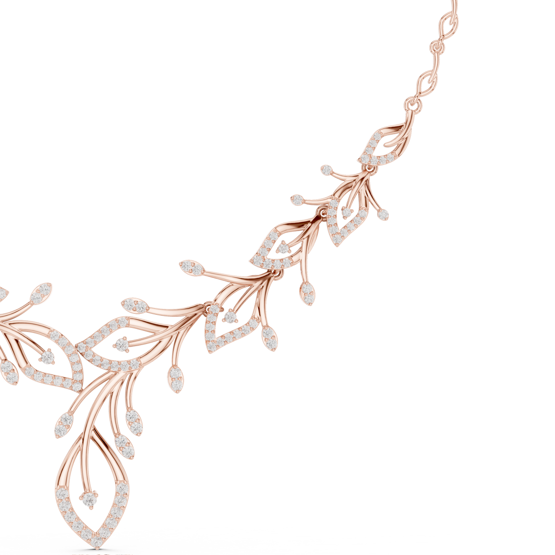 Fine Rose Gold Diamond Necklace with Leaf Motif for Women, Elegant Bridal Jewelry, Luxury Designer Necklace Gift