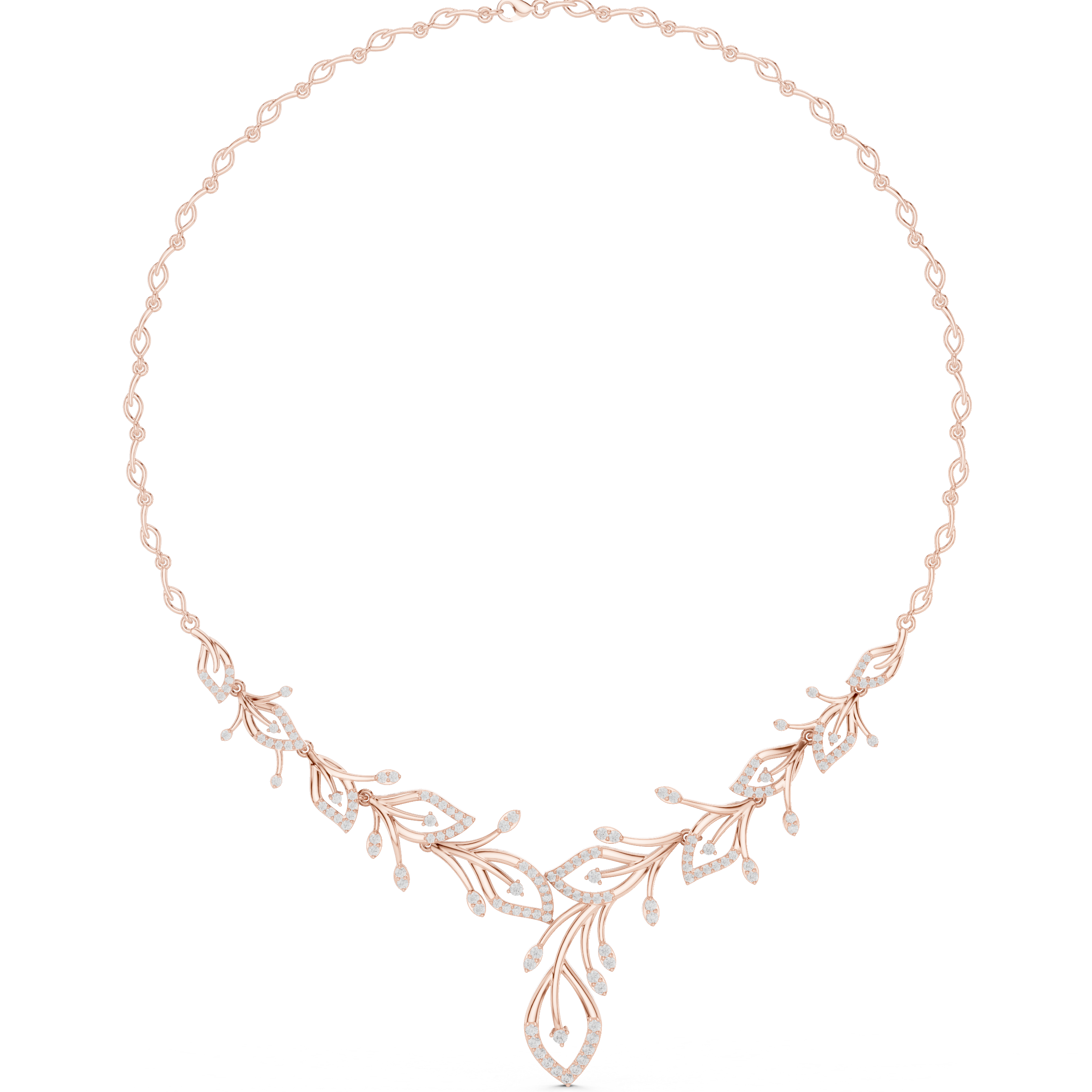 Fine Rose Gold Diamond Necklace with Leaf Motif for Women, Elegant Bridal Jewelry, Luxury Designer Necklace Gift