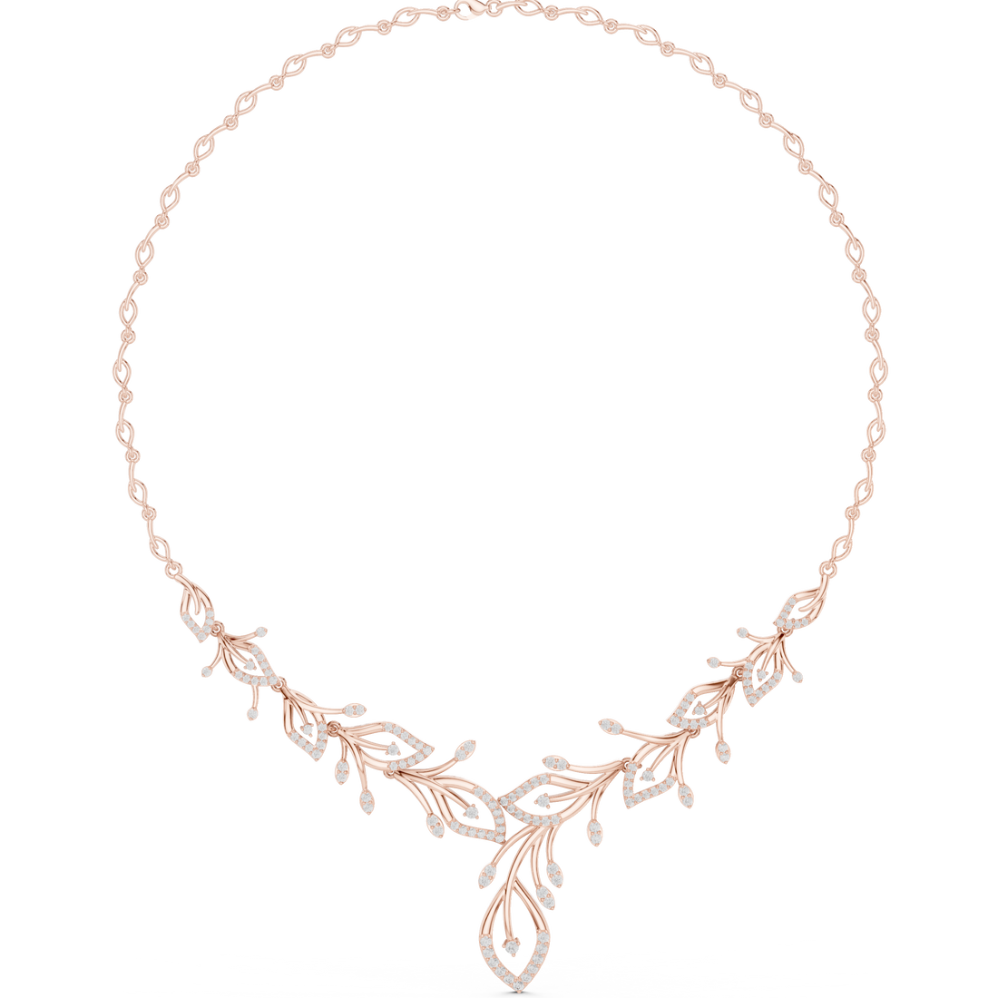 Fine Rose Gold Diamond Necklace with Leaf Motif for Women, Elegant Bridal Jewelry, Luxury Designer Necklace Gift