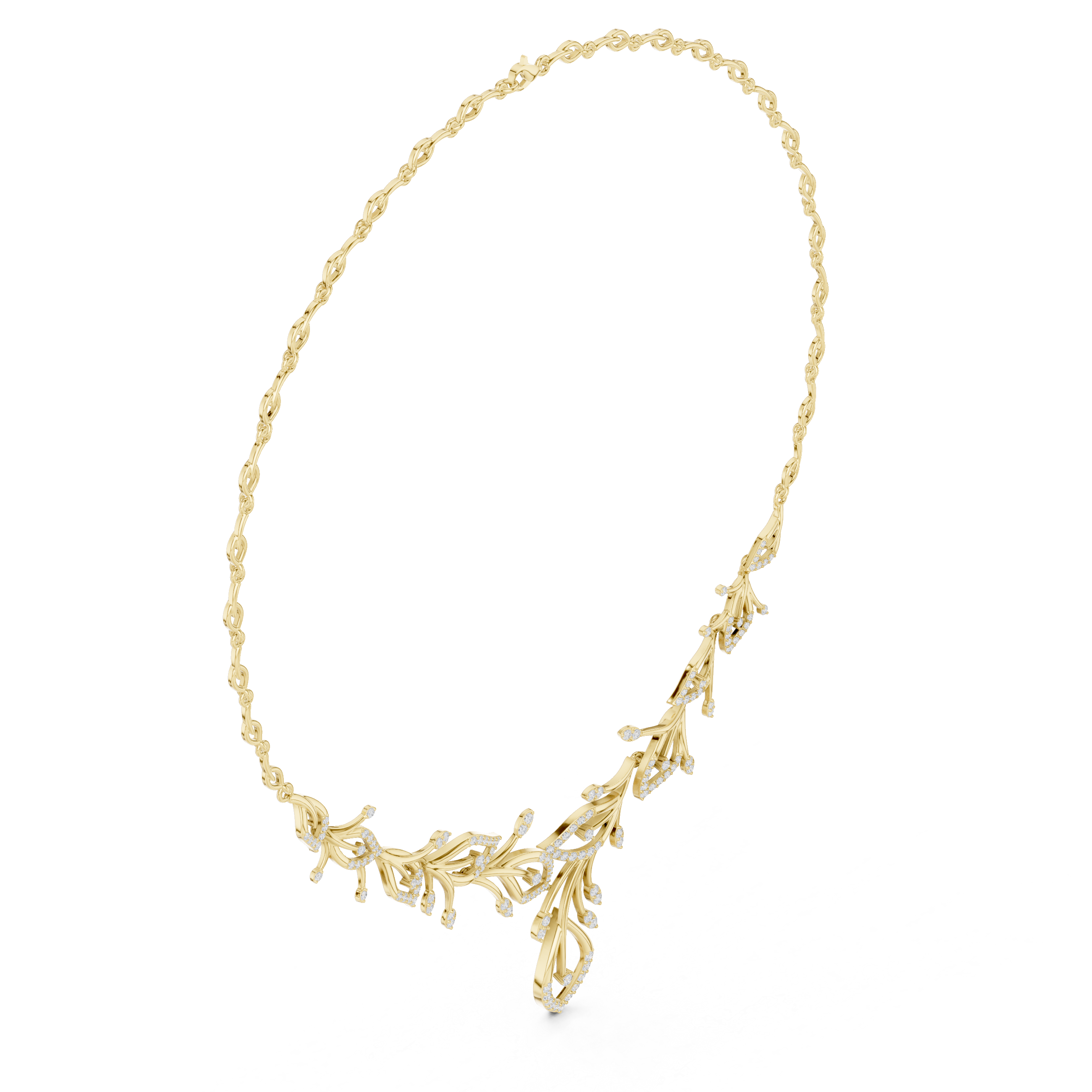 Fine Rose Gold Diamond Necklace with Leaf Motif for Women, Elegant Bridal Jewelry, Luxury Designer Necklace Gift