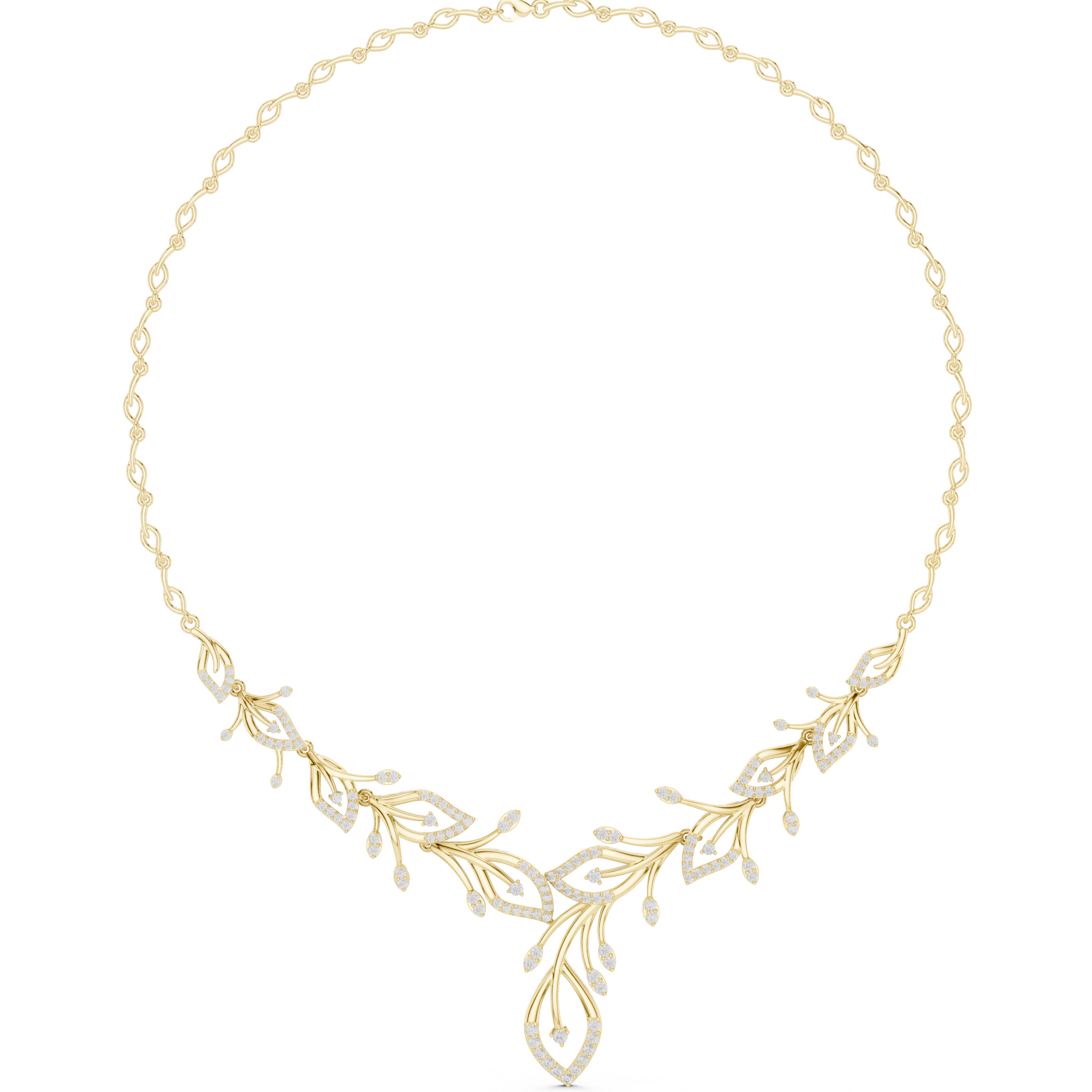 Fine Rose Gold Diamond Necklace with Leaf Motif for Women, Elegant Bridal Jewelry, Luxury Designer Necklace Gift
