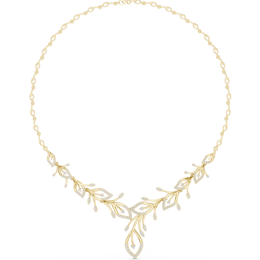 Fine Rose Gold Diamond Necklace with Leaf Motif for Women, Elegant Bridal Jewelry, Luxury Designer Necklace Gift
