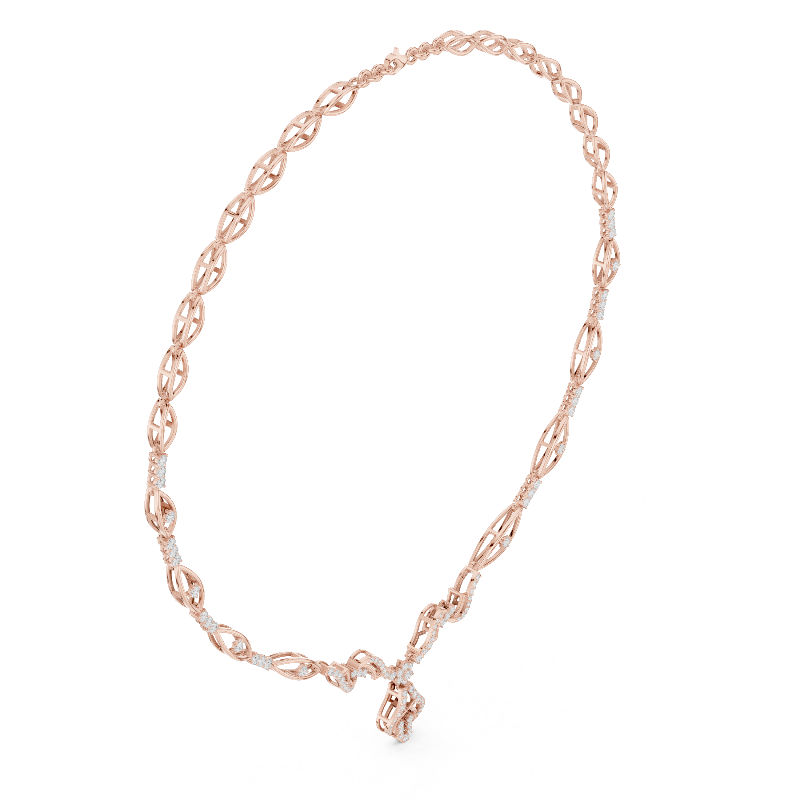 Luxury Floral Vine Diamond Necklace in Rose Gold, Elegant Wedding Jewelry for Brides, Stylish Party Wear Necklace for Women