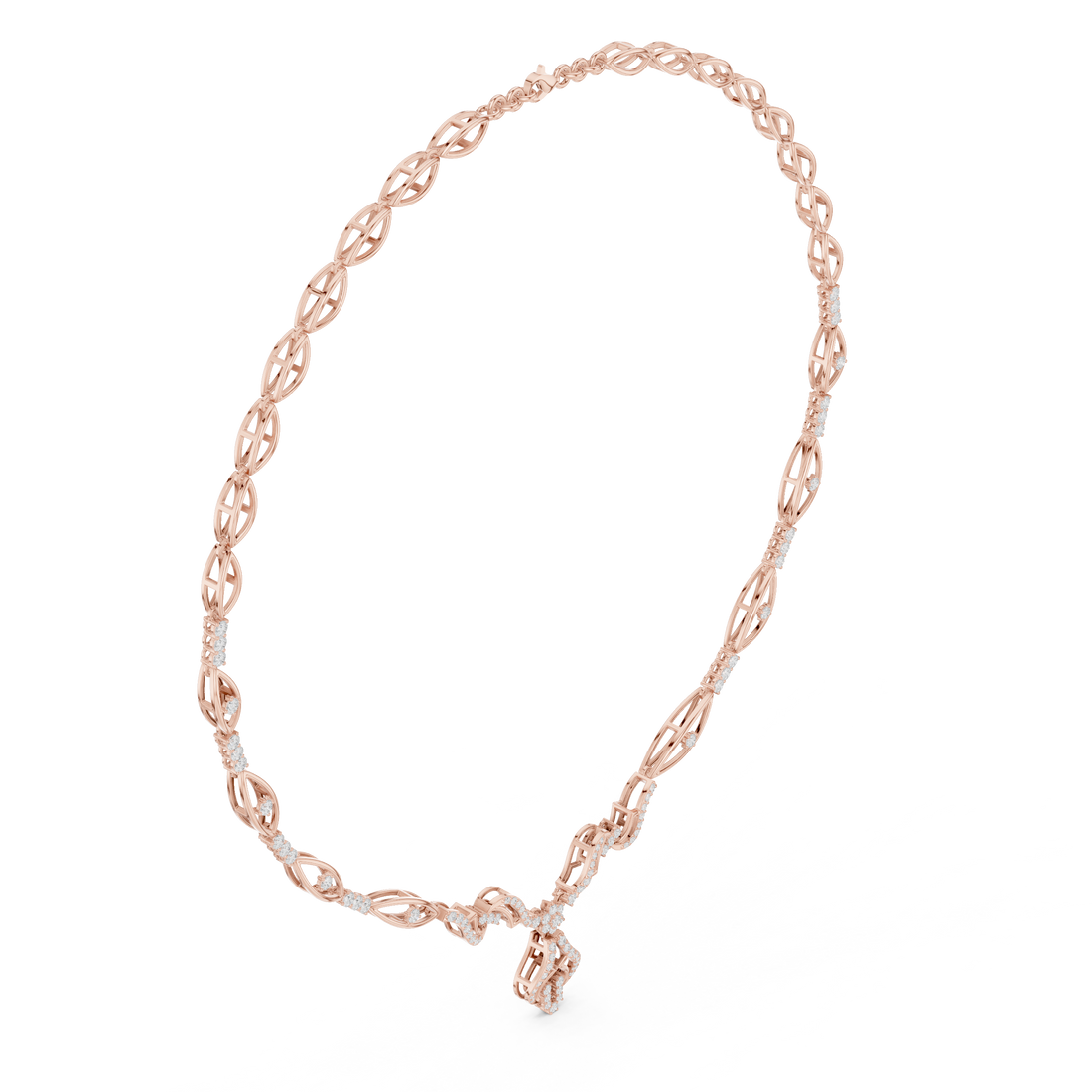 Luxury Floral Vine Diamond Necklace in Rose Gold, Elegant Wedding Jewelry for Brides, Stylish Party Wear Necklace for Women