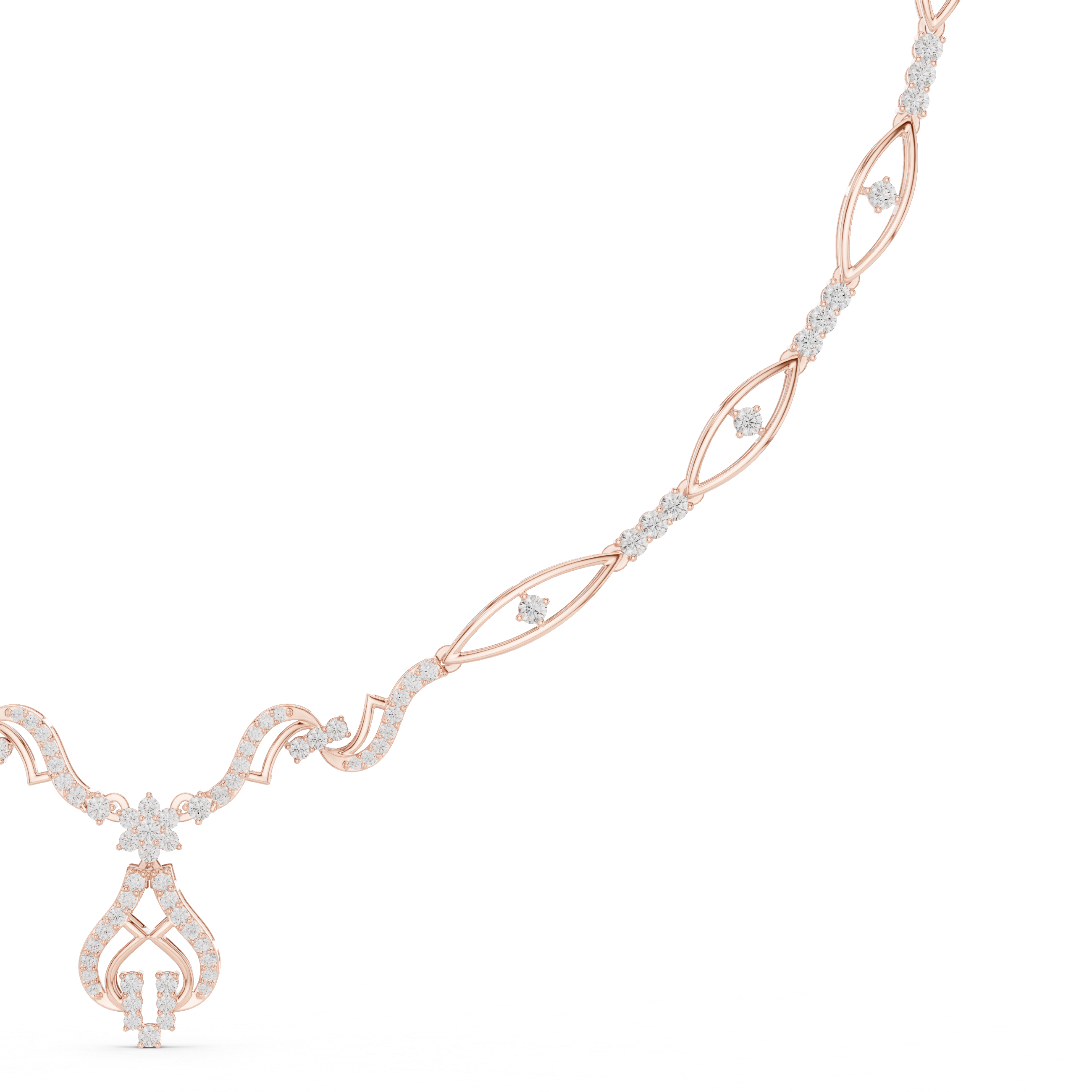 Luxury Floral Vine Diamond Necklace in Rose Gold, Elegant Wedding Jewelry for Brides, Stylish Party Wear Necklace for Women