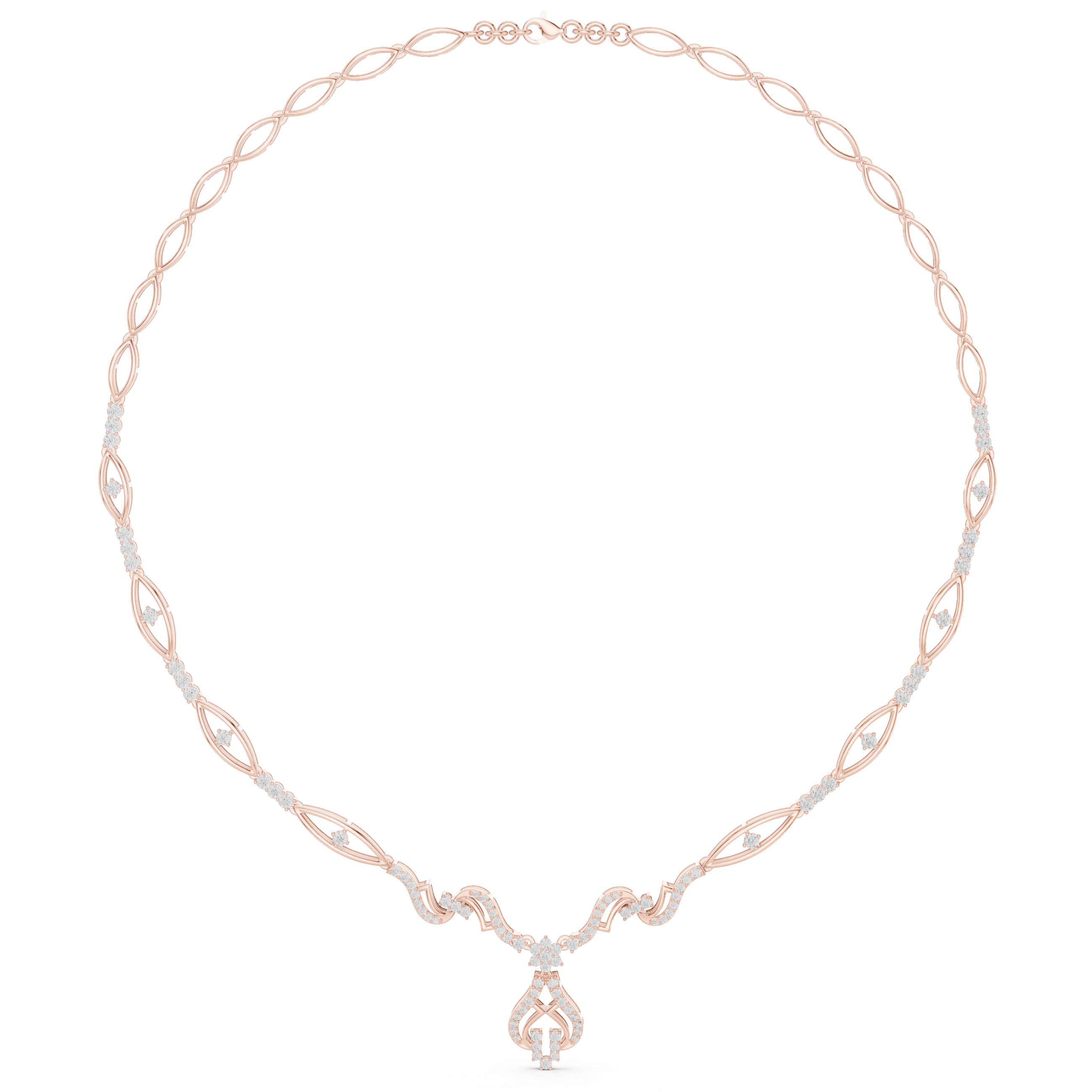 Luxury Floral Vine Diamond Necklace in Rose Gold, Elegant Wedding Jewelry for Brides, Stylish Party Wear Necklace for Women