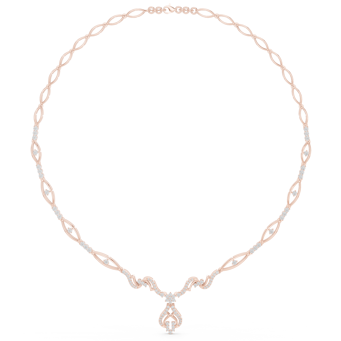 Luxury Floral Vine Diamond Necklace in Rose Gold, Elegant Wedding Jewelry for Brides, Stylish Party Wear Necklace for Women