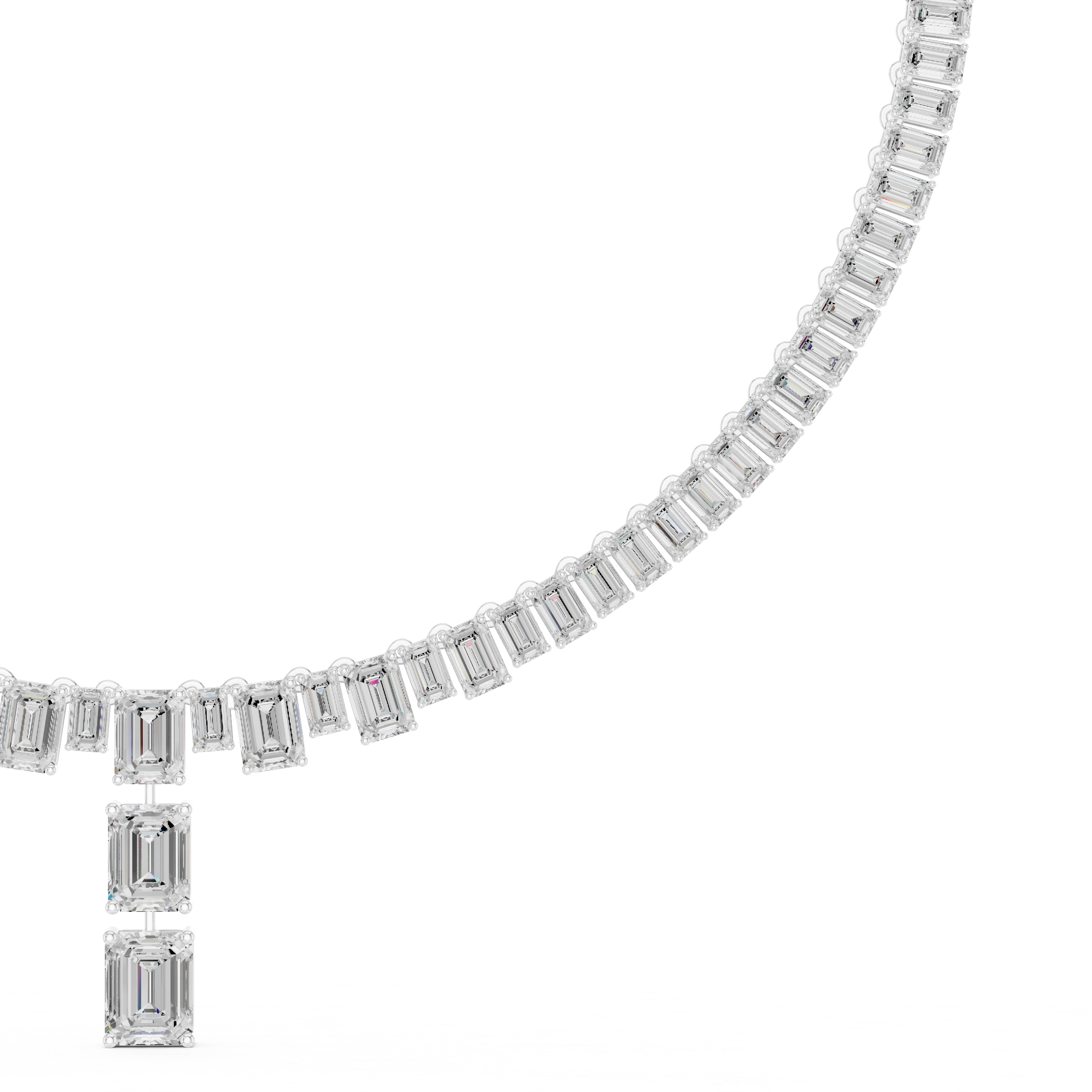 Luxury White Gold Diamond Beaded Necklace with Emerald Drop Pendant Elegant Bridal Jewelry