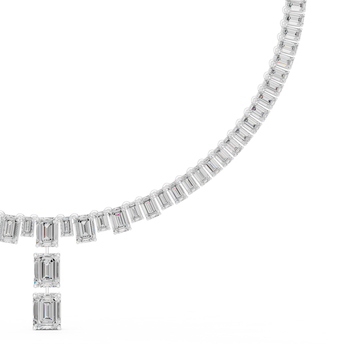 Luxury White Gold Diamond Beaded Necklace with Emerald Drop Pendant Elegant Bridal Jewelry