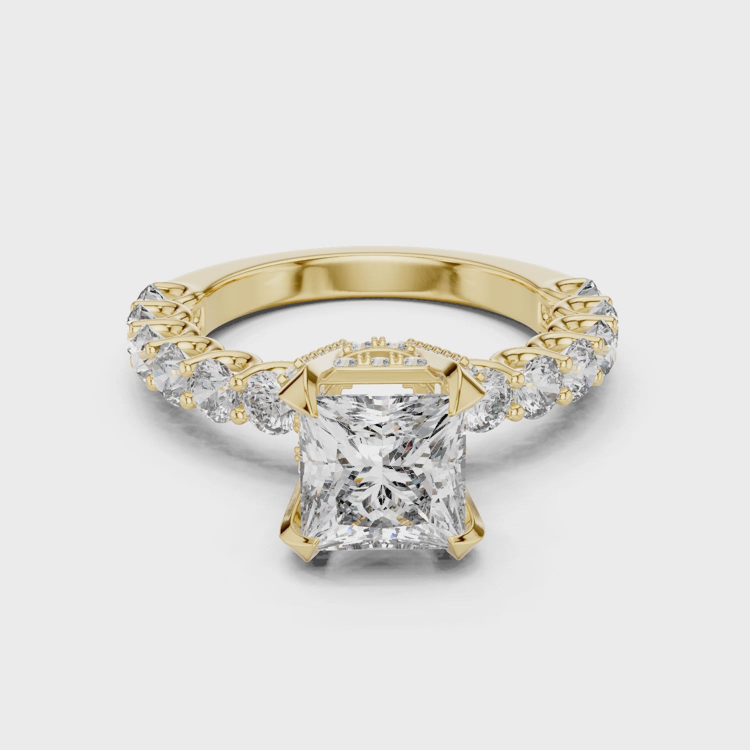 High-End Princess Shape Diamond Engagement Ring with Pave Accents