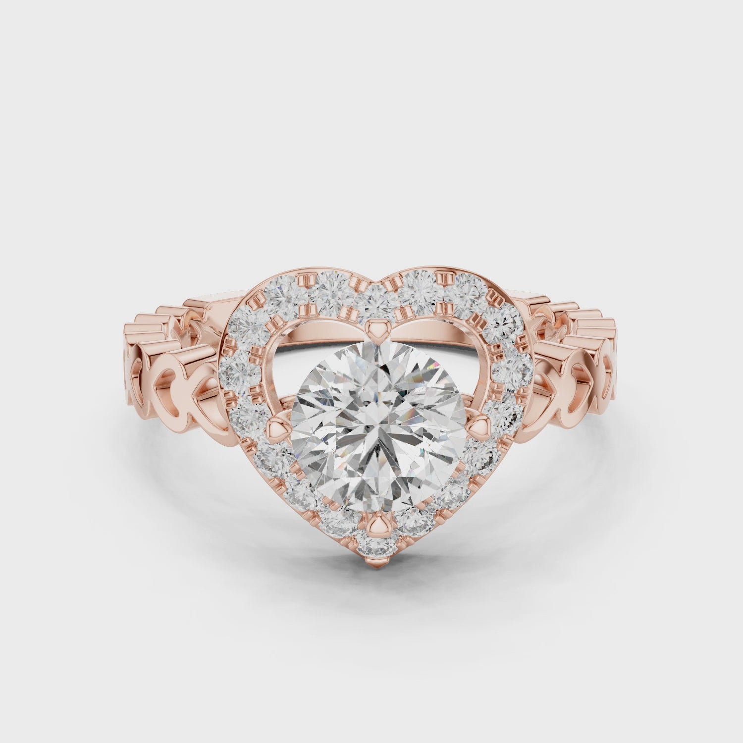 Romantic Heart Halo Diamond Engagement Ring For Women