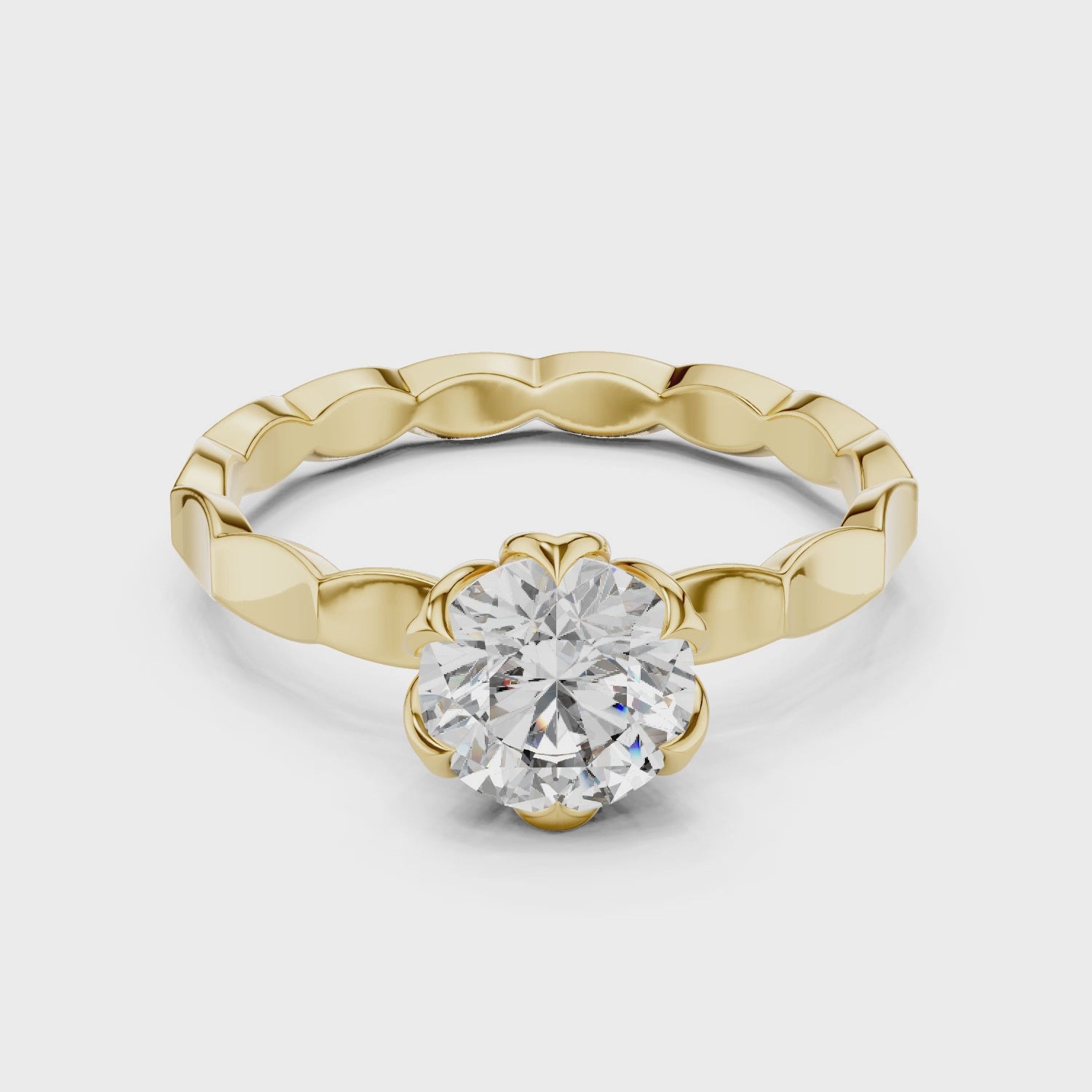 Delicate Floral Solitaire 1 Ct Round Diamond Engagement Ring