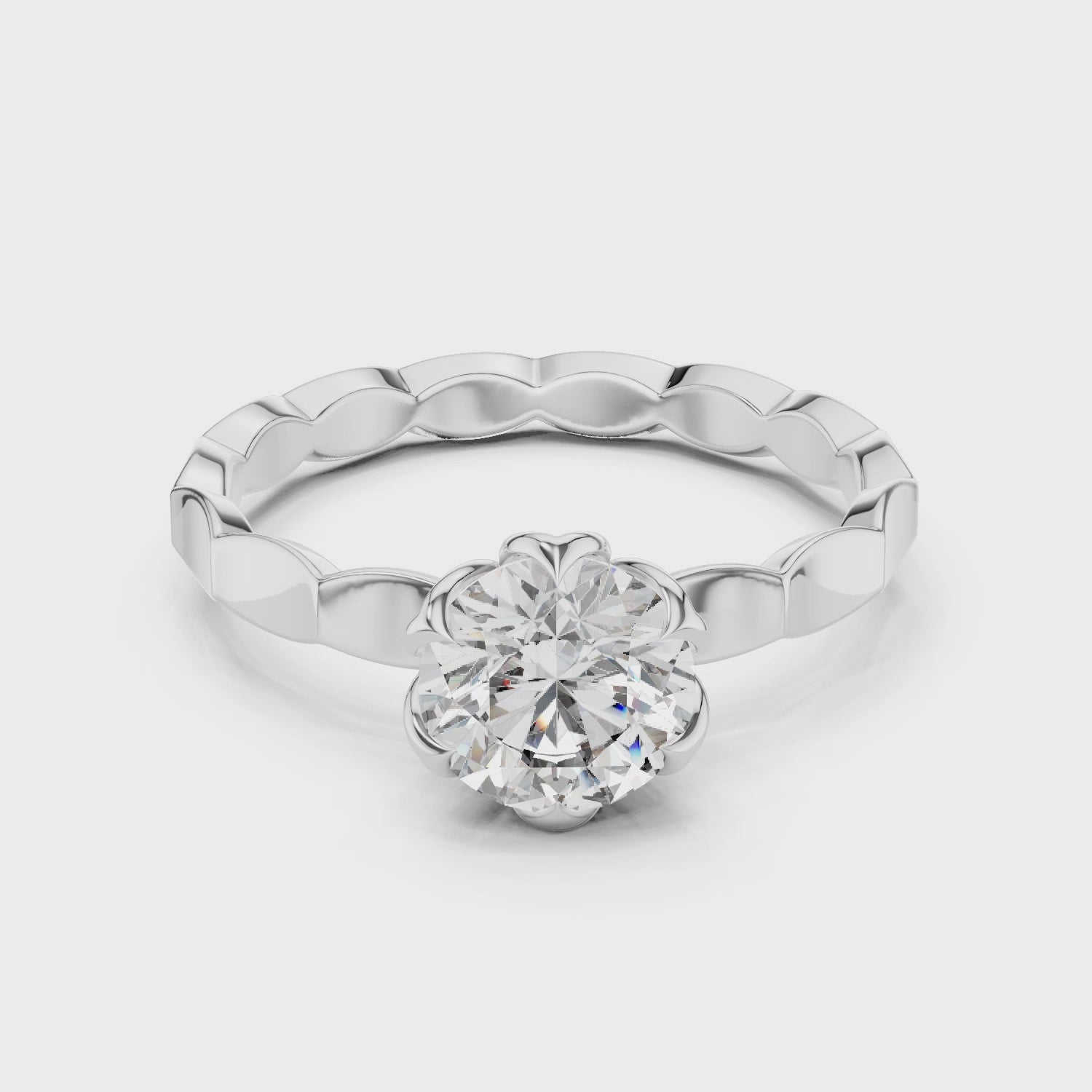 Delicate Floral Solitaire 1 Ct Round Diamond Engagement Ring