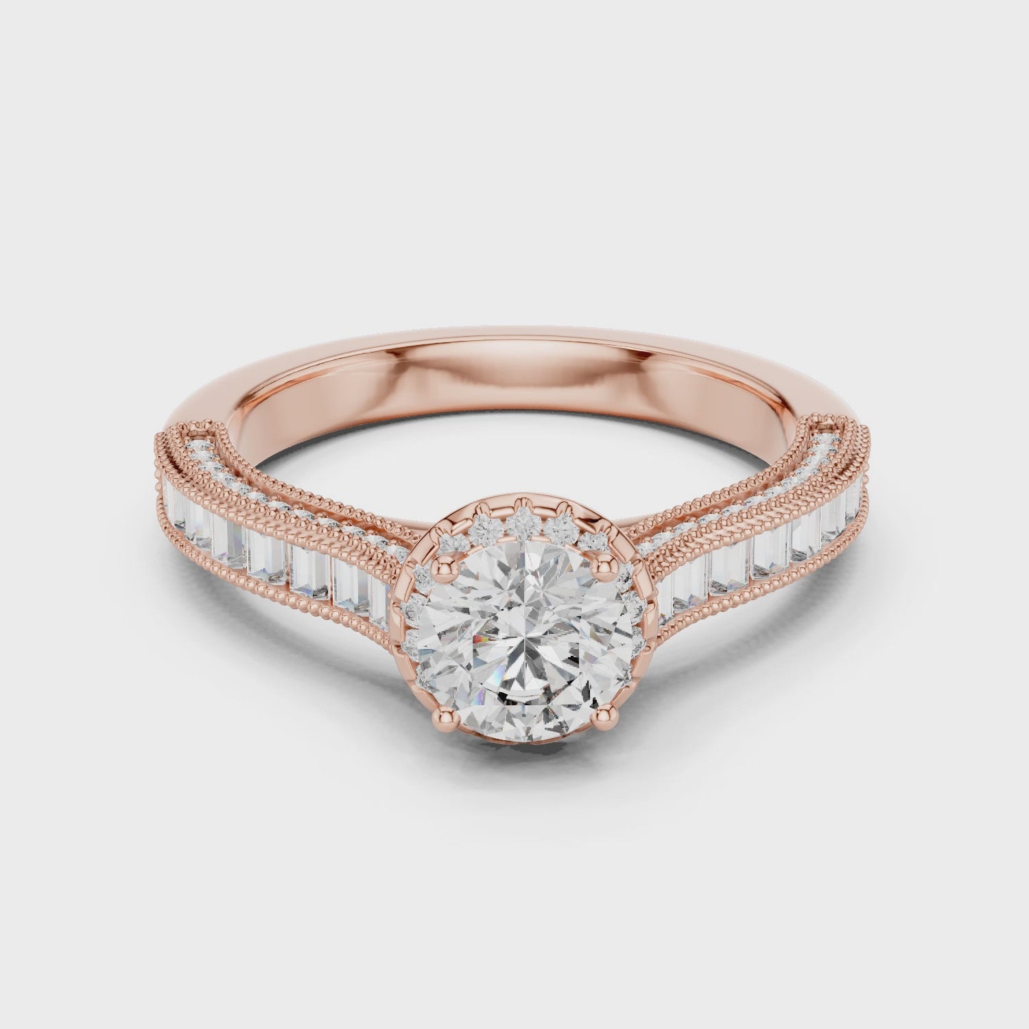 Classic Round Diamond Halo Ring with Prong Setting Design
