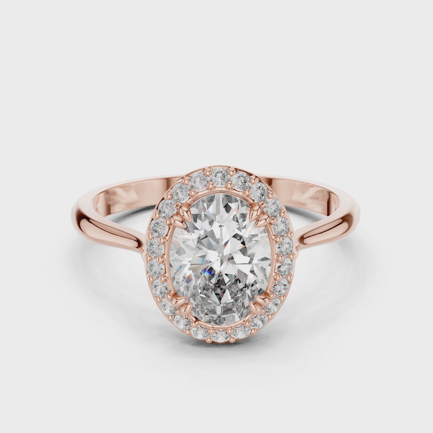Timeless Oval Diamond Halo Engagement Ring with Double Prong Setting