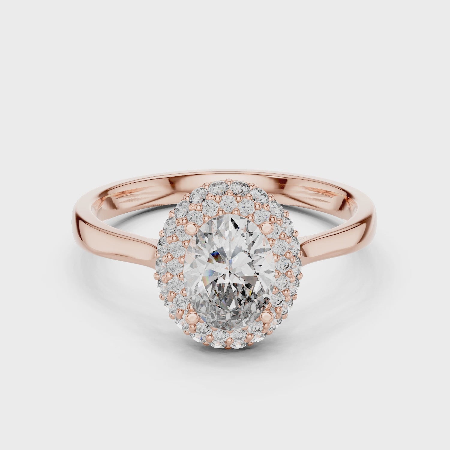 Simple & Elegant Oval Cut Double Halo Diamond Ring