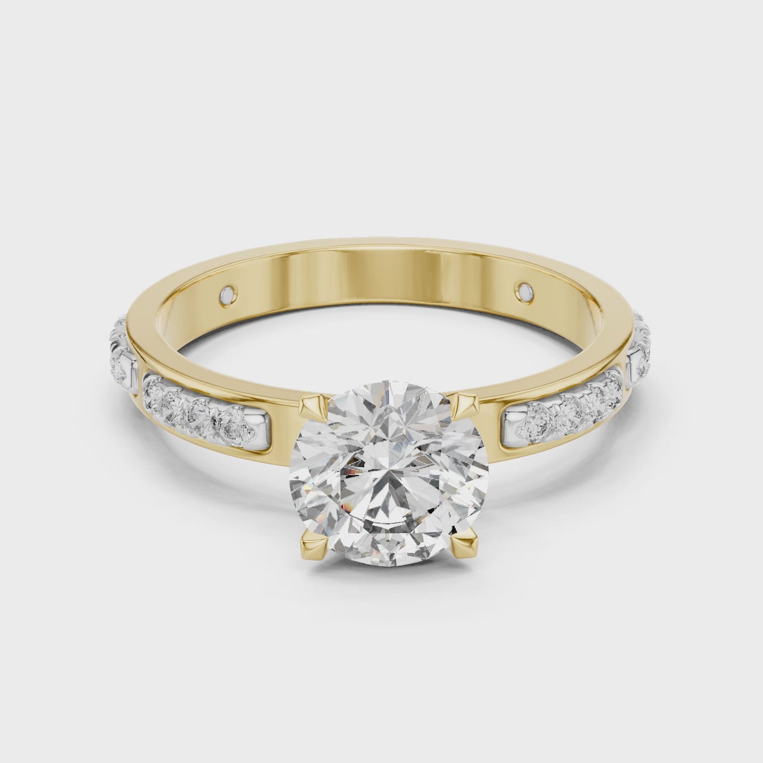 Designer Round Diamond Ring with Side Stones & Pavé Band