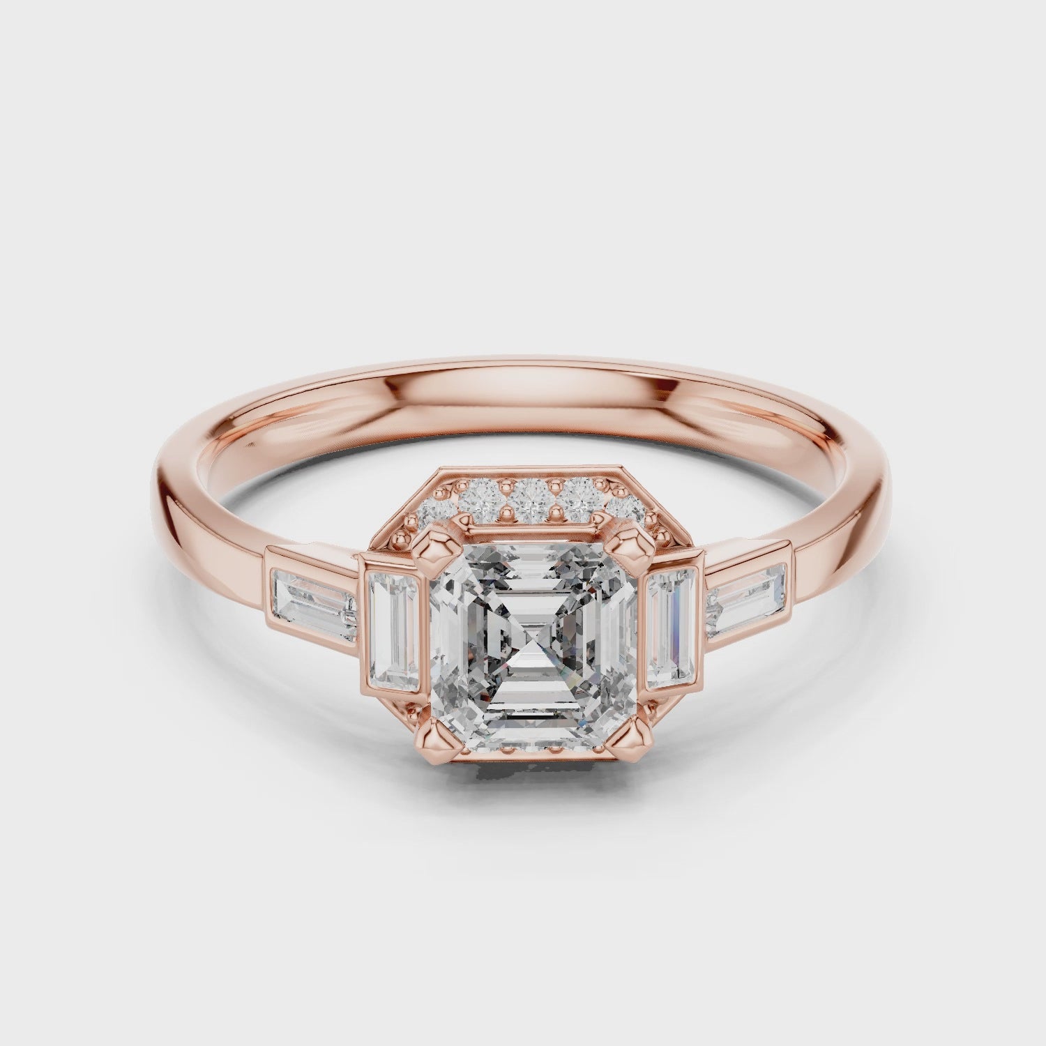 Vintage Style Asscher Cut Diamond Ring with Side Accents