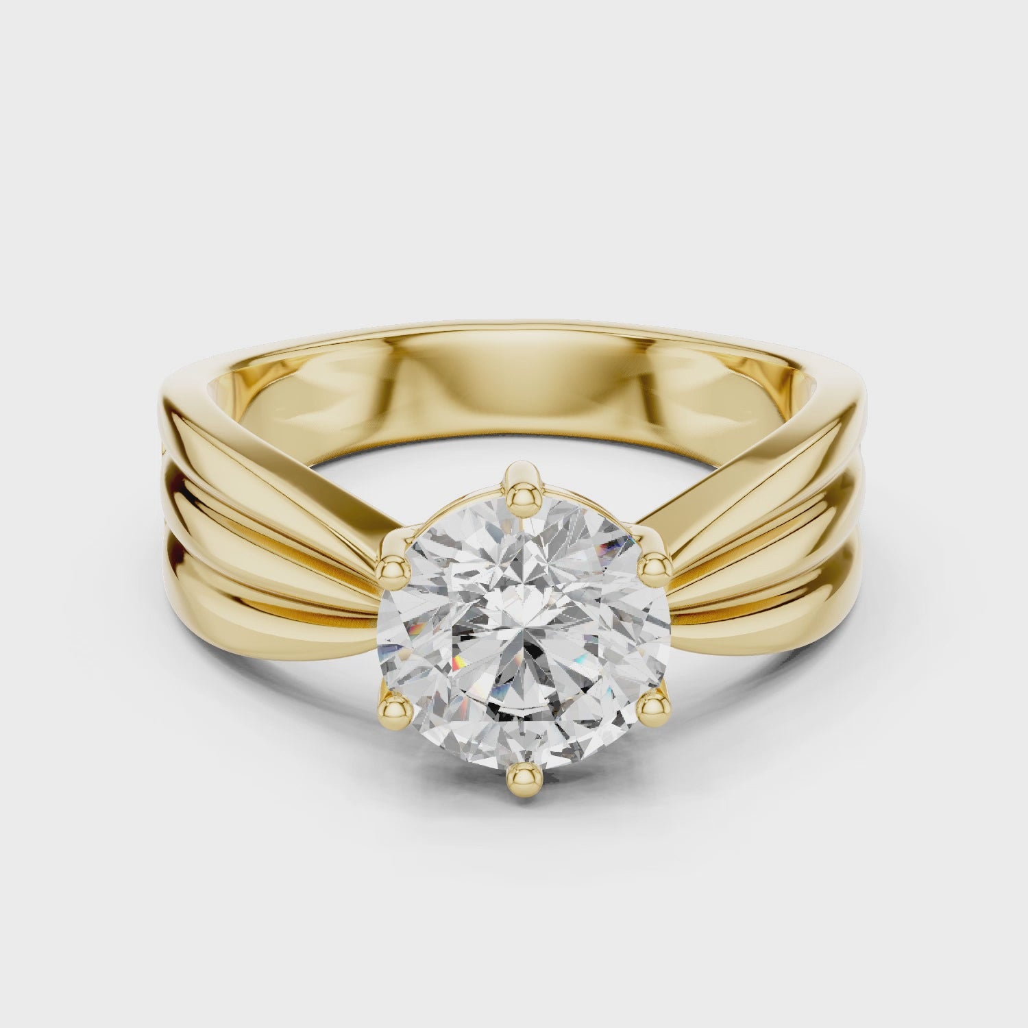 Modern White Gold Solitaire Ring with Sculpted Band