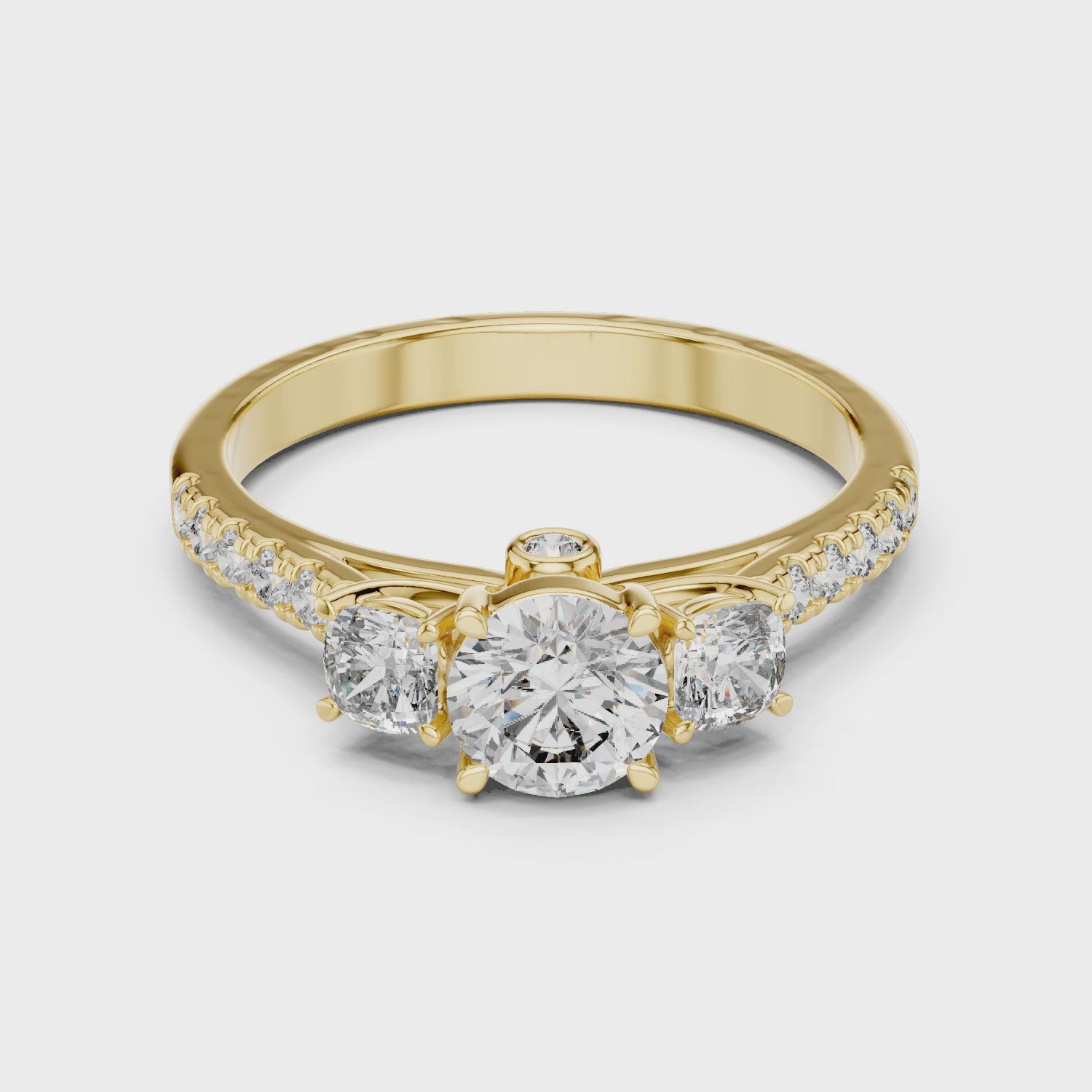 High Shine Round Diamond Ring with Elegant Pavé Setting