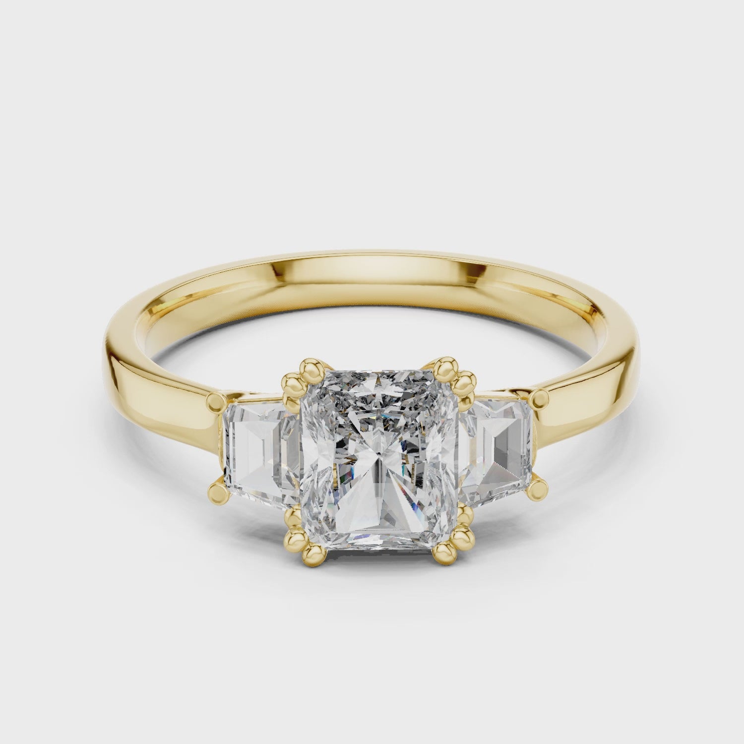White Gold Radiant Cut Diamond Engagement Ring with Tapered Baguette Sides