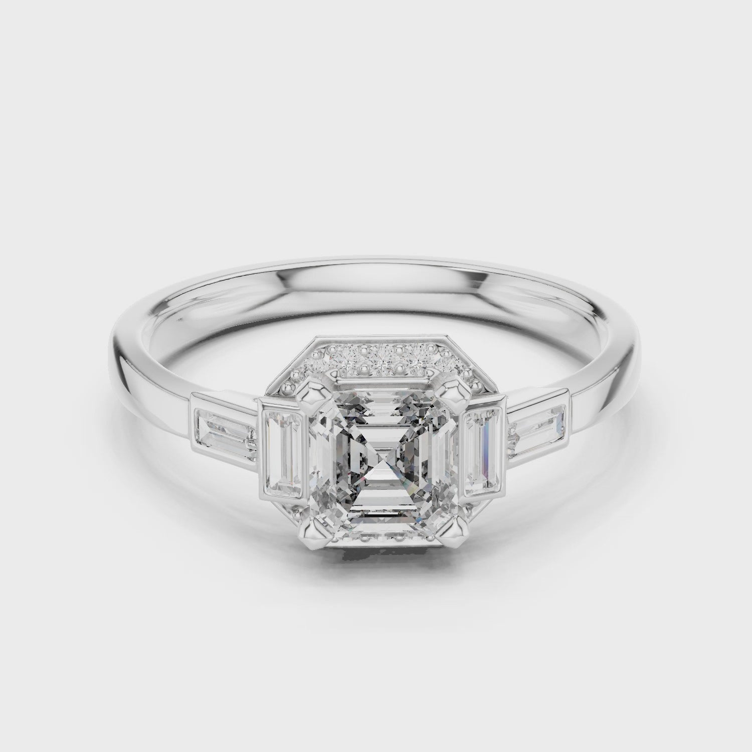 Vintage Style Asscher Cut Diamond Ring with Side Accents